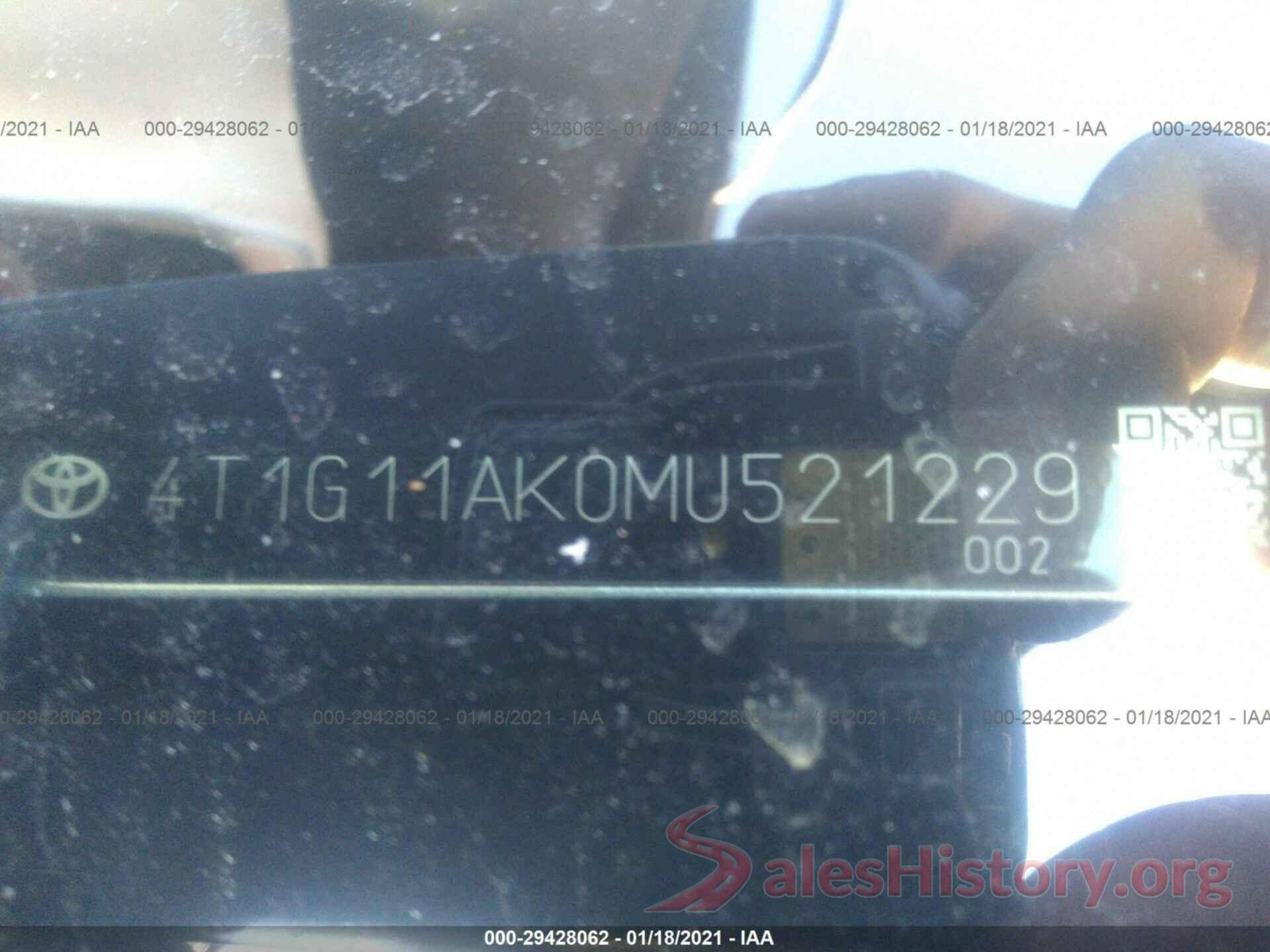 4T1G11AK0MU521229 2021 TOYOTA CAMRY