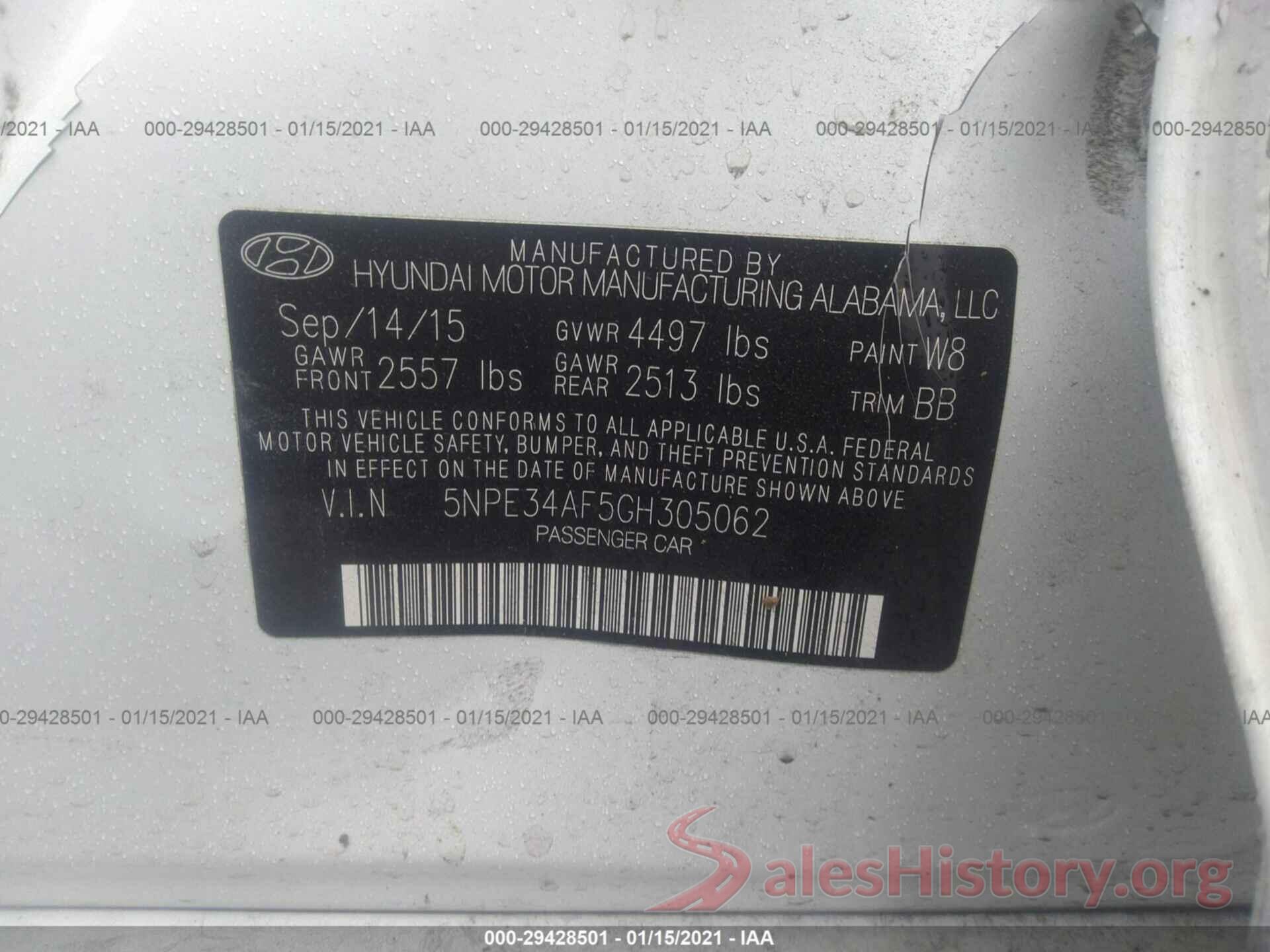 5NPE34AF5GH305062 2016 HYUNDAI SONATA