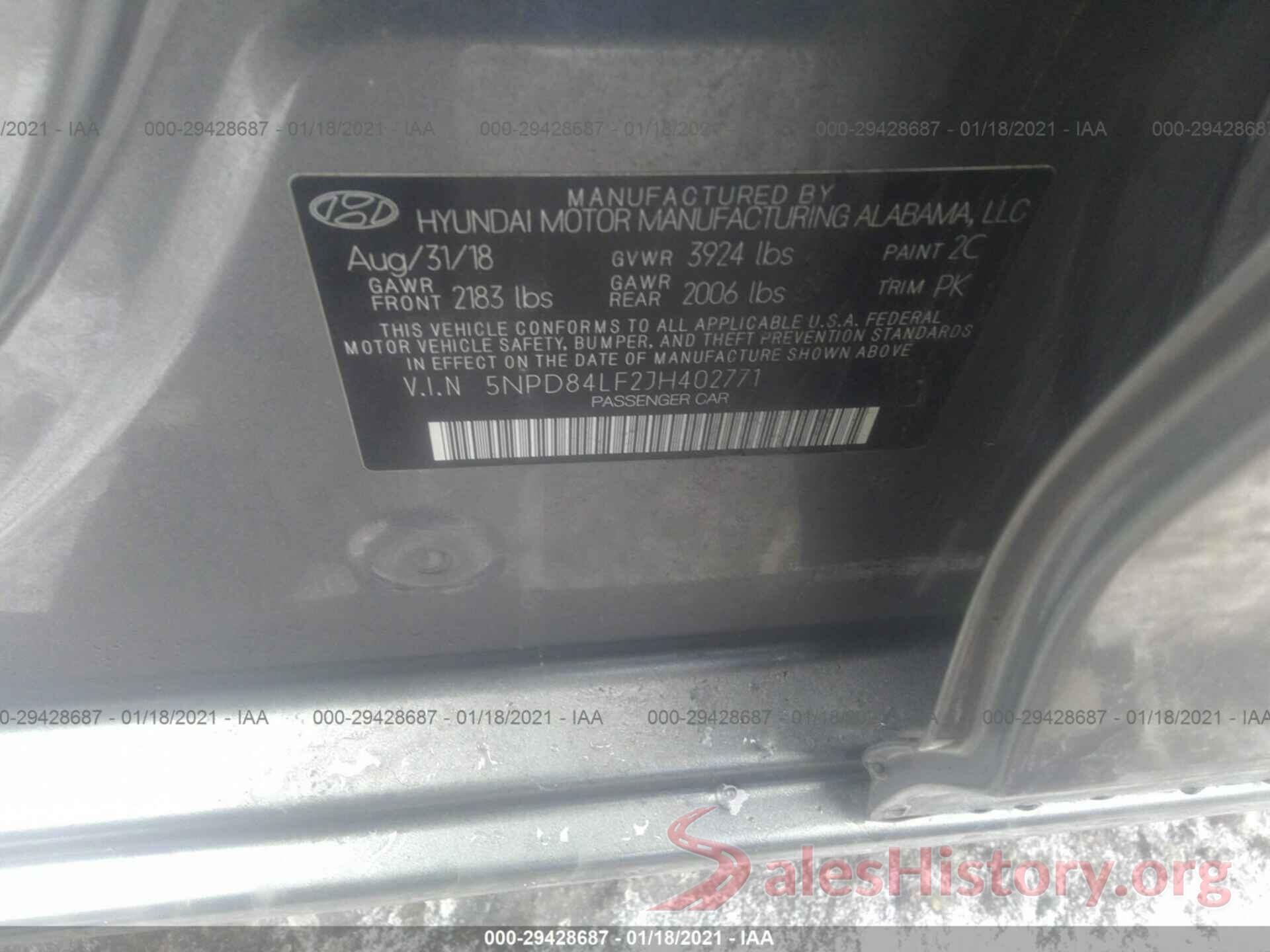 5NPD84LF2JH402771 2018 HYUNDAI ELANTRA