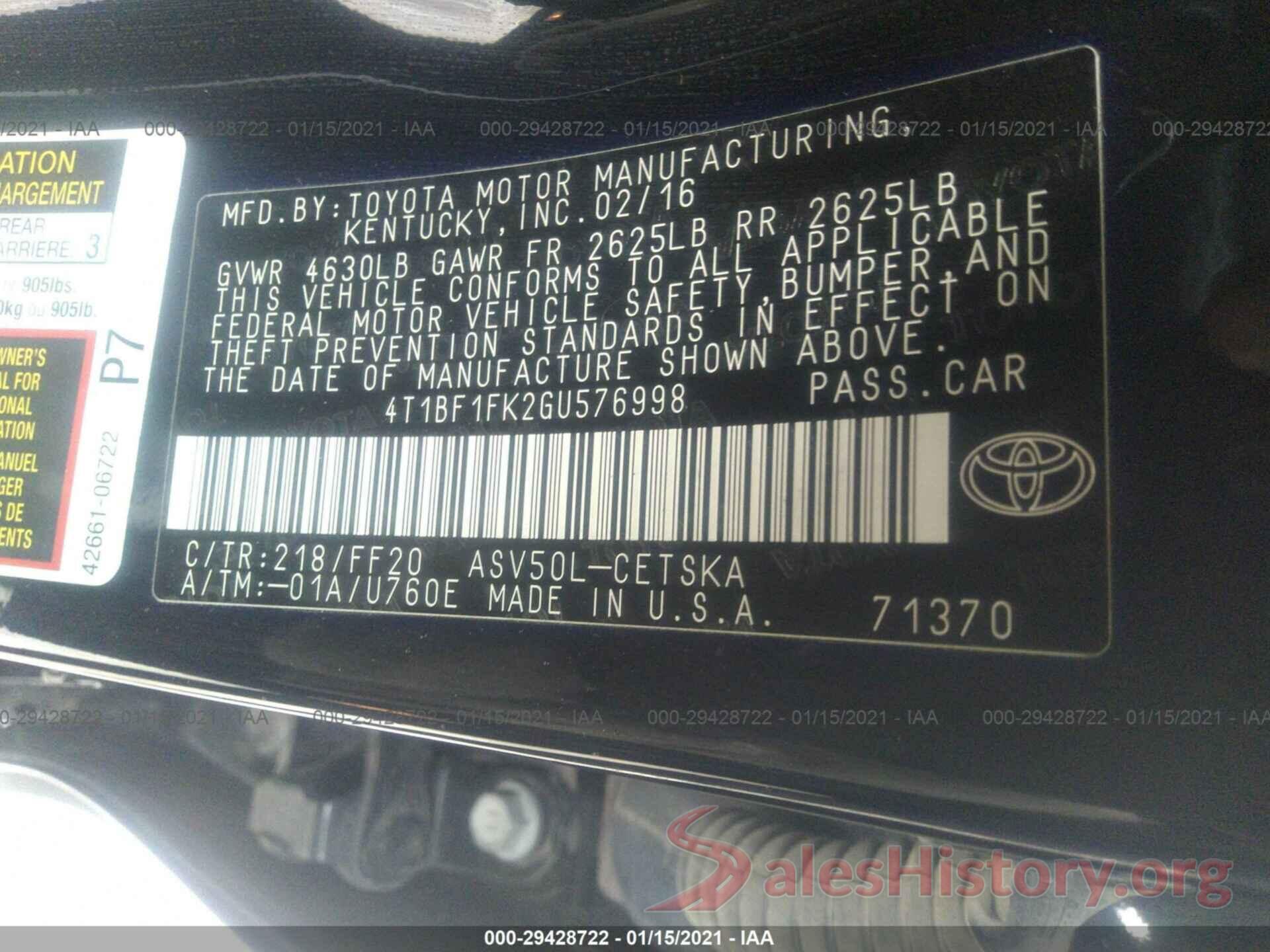 4T1BF1FK2GU576998 2016 TOYOTA CAMRY