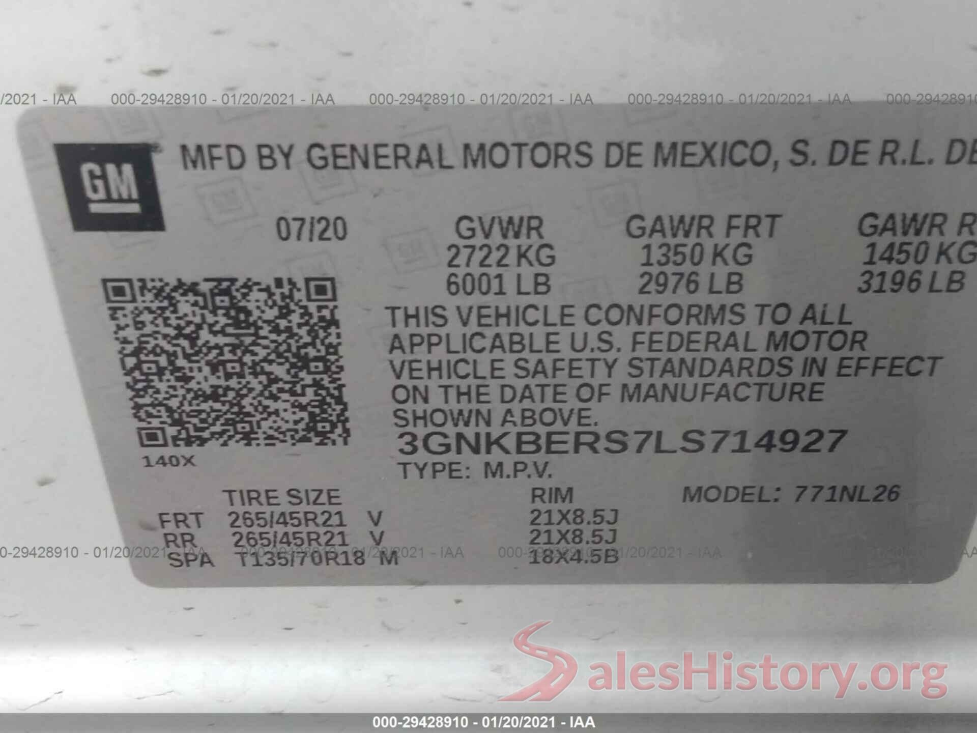 3GNKBERS7LS714927 2020 CHEVROLET BLAZER