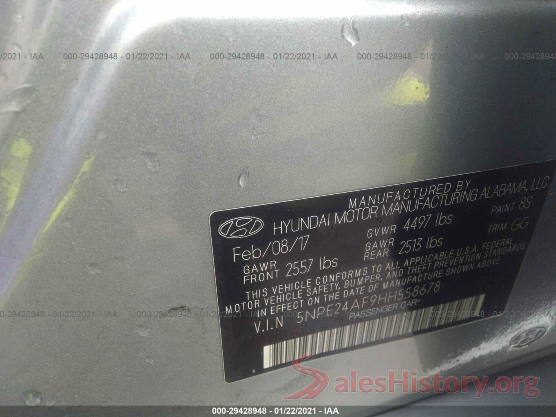 5NPE24AF9HH558678 2017 HYUNDAI SONATA