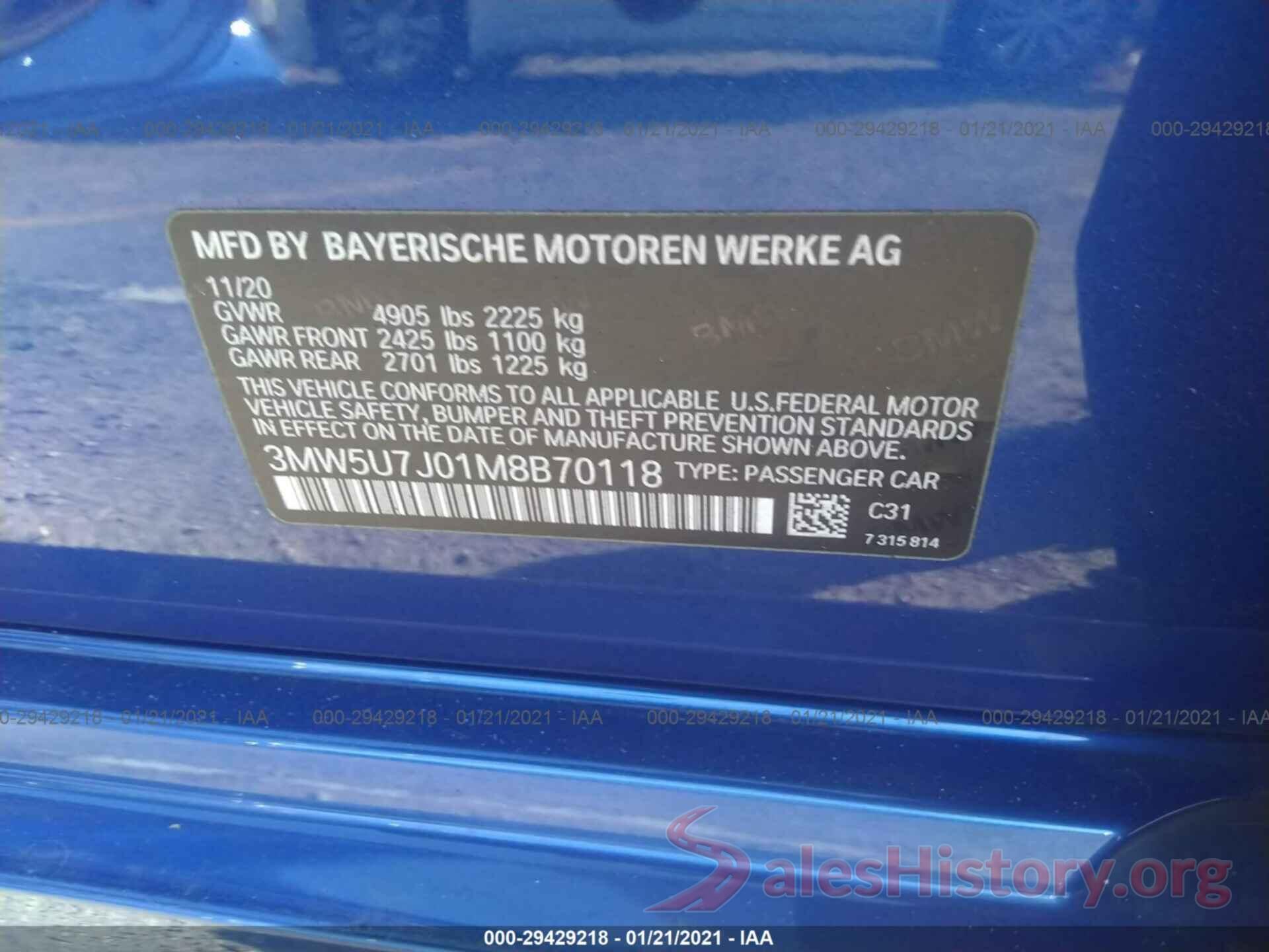 3MW5U7J01M8B70118 2021 BMW 3 SERIES