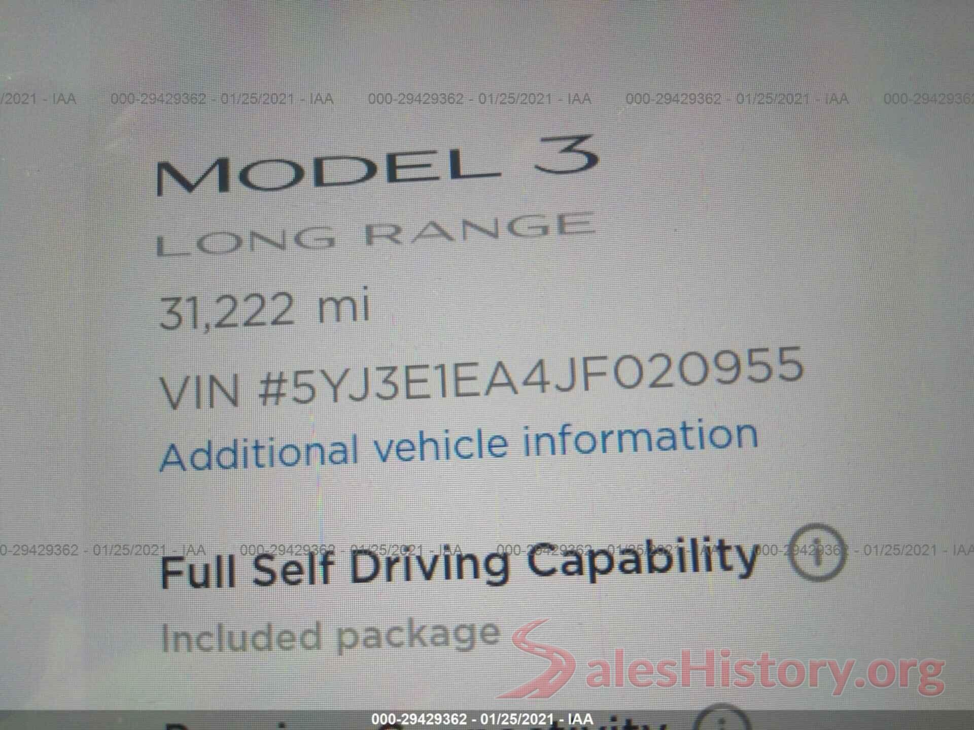 5YJ3E1EA4JF020955 2018 TESLA MODEL 3