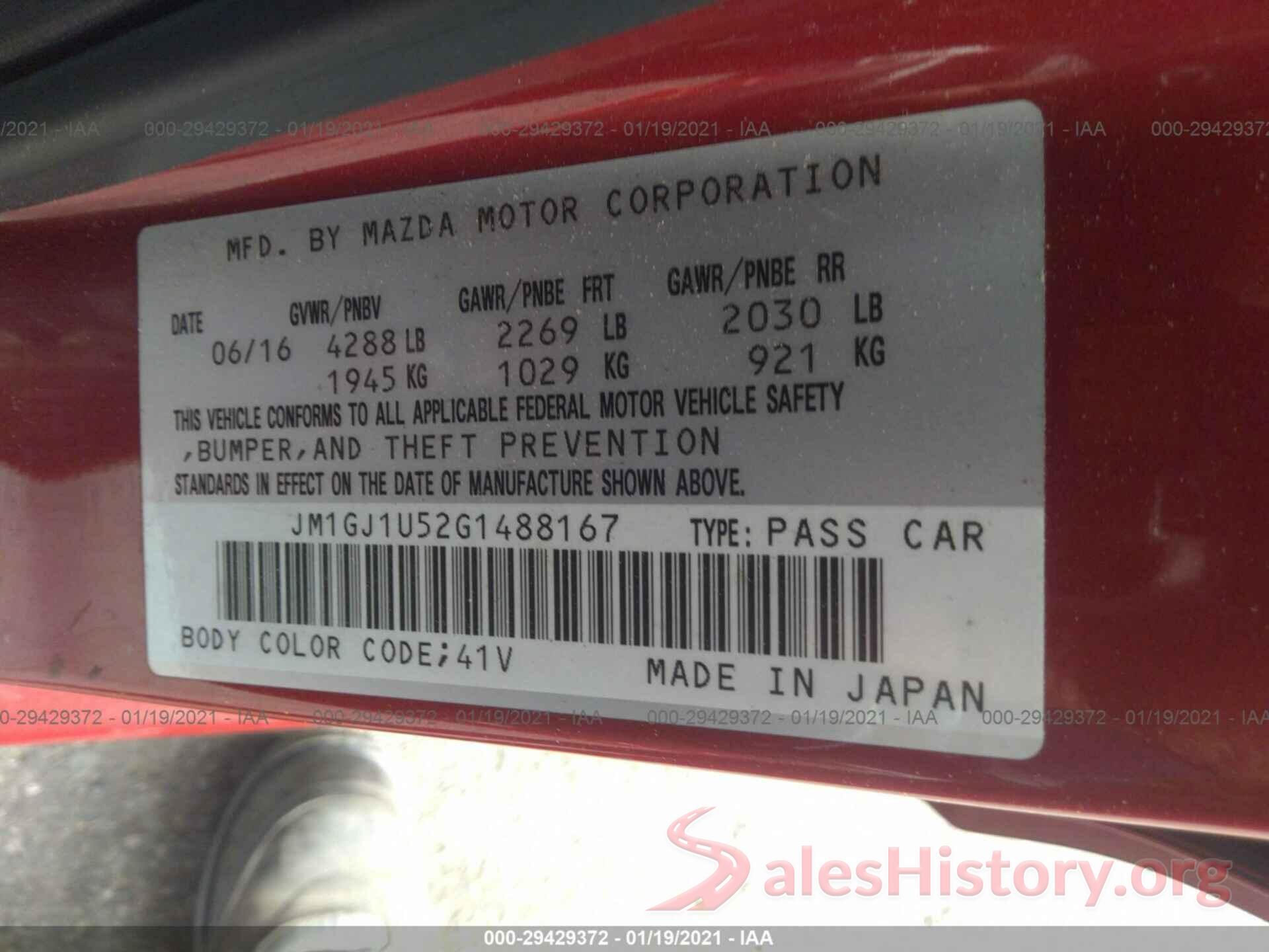 JM1GJ1U52G1488167 2016 MAZDA MAZDA6