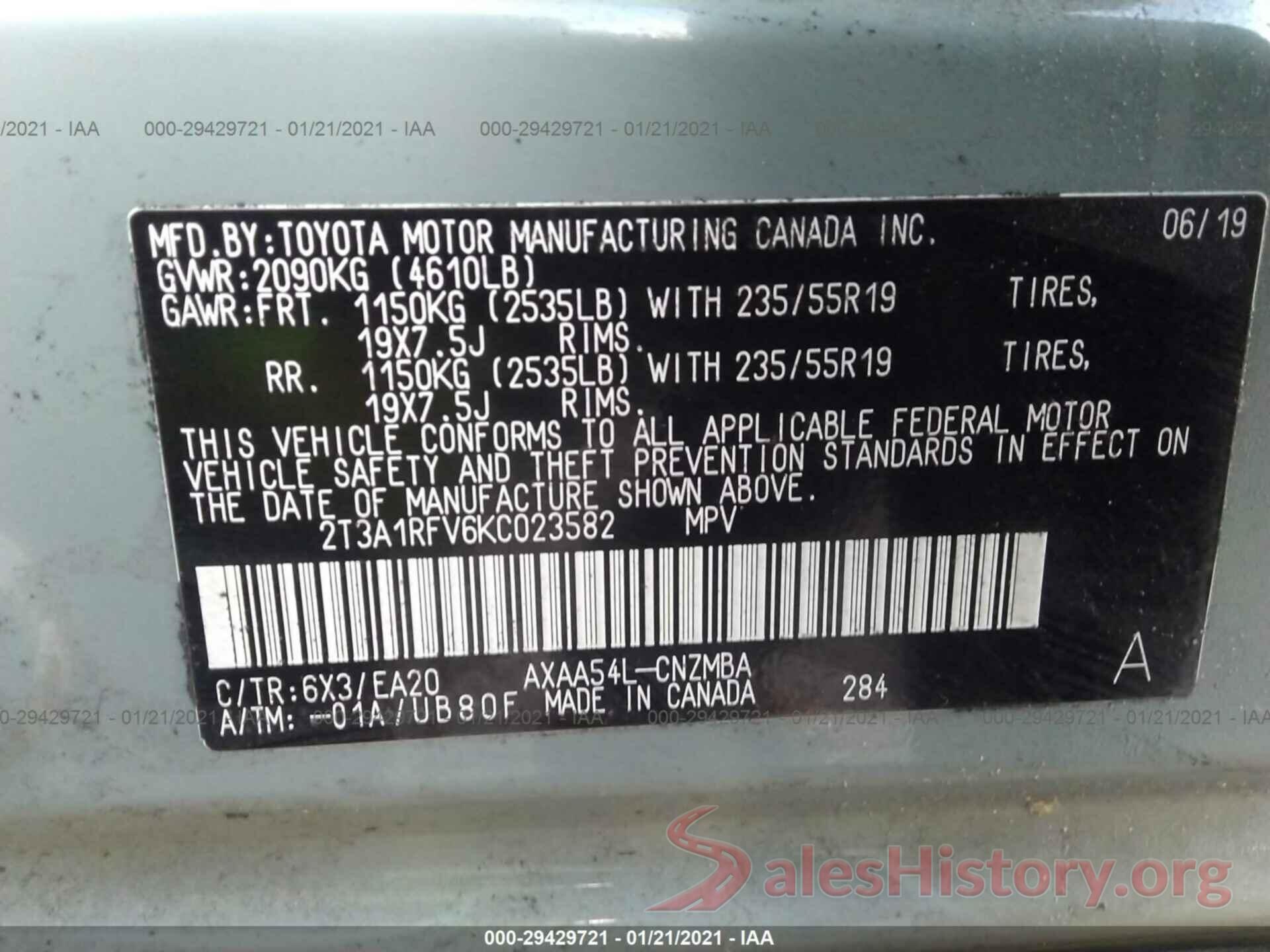 2T3A1RFV6KC023582 2019 TOYOTA RAV4