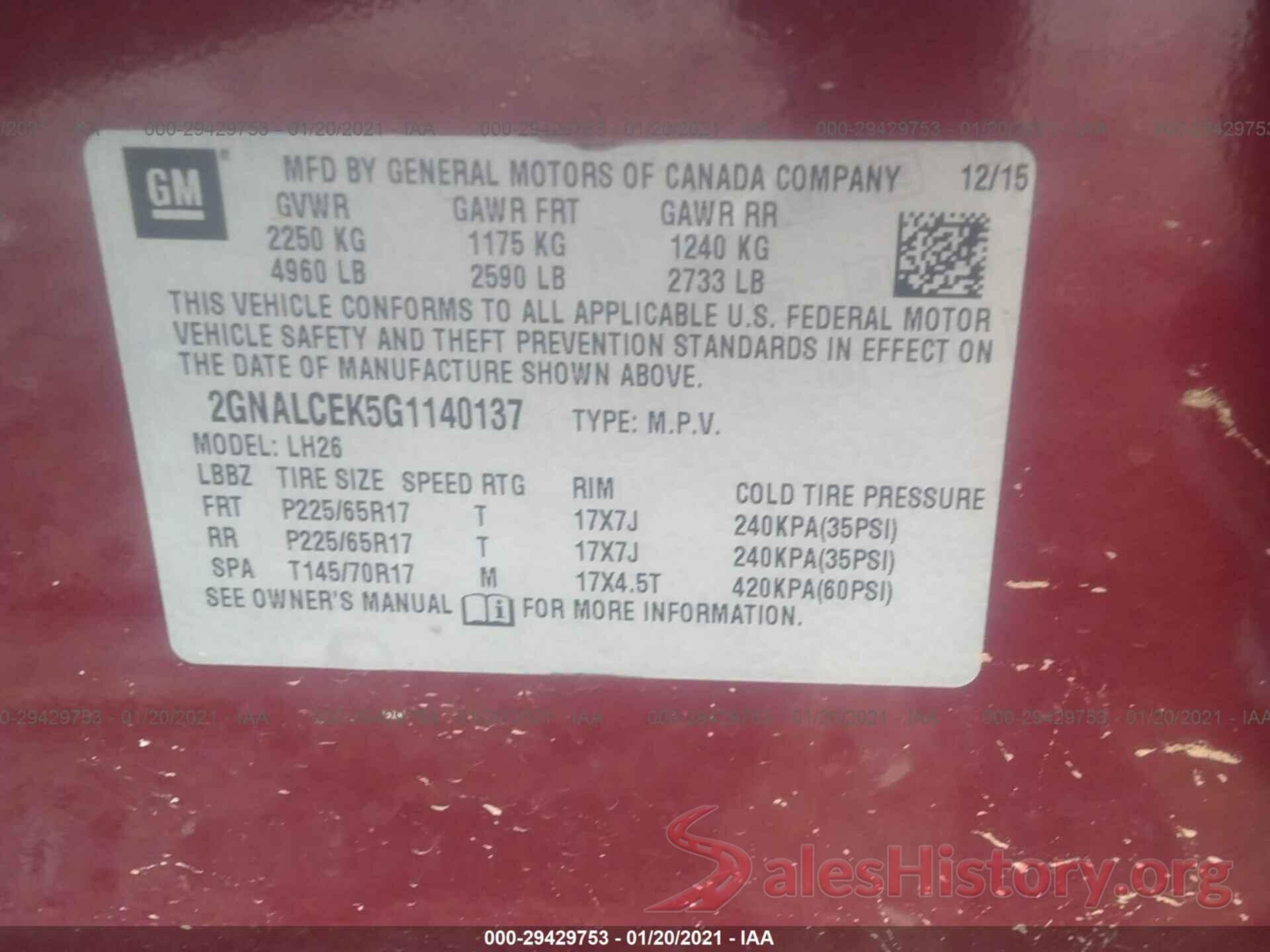 2GNALCEK5G1140137 2016 CHEVROLET EQUINOX