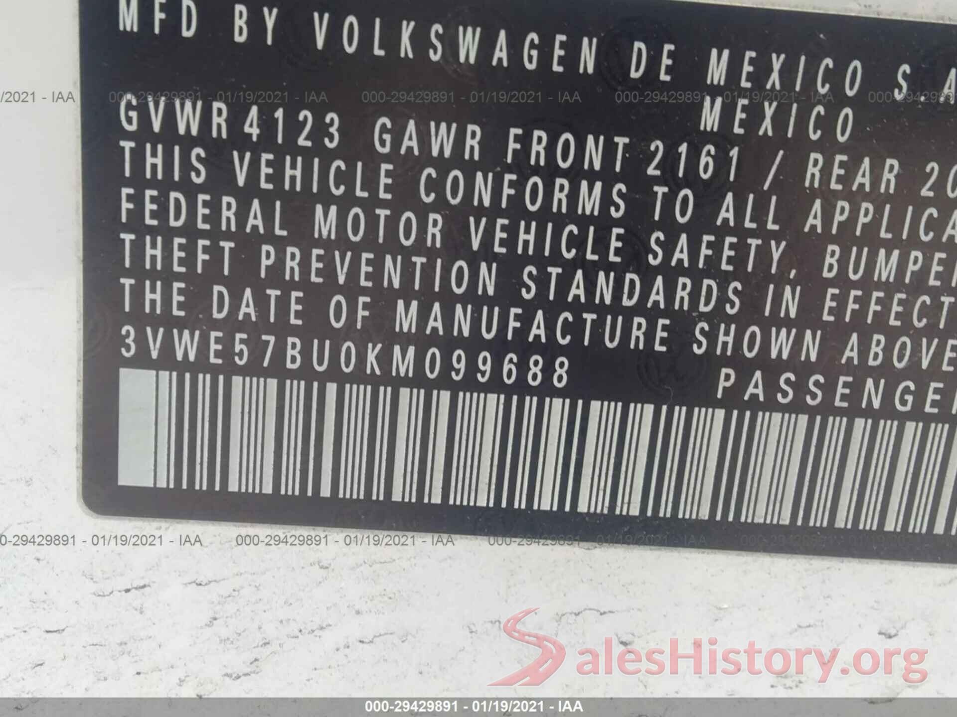 3VWE57BU0KM099688 2019 VOLKSWAGEN JETTA