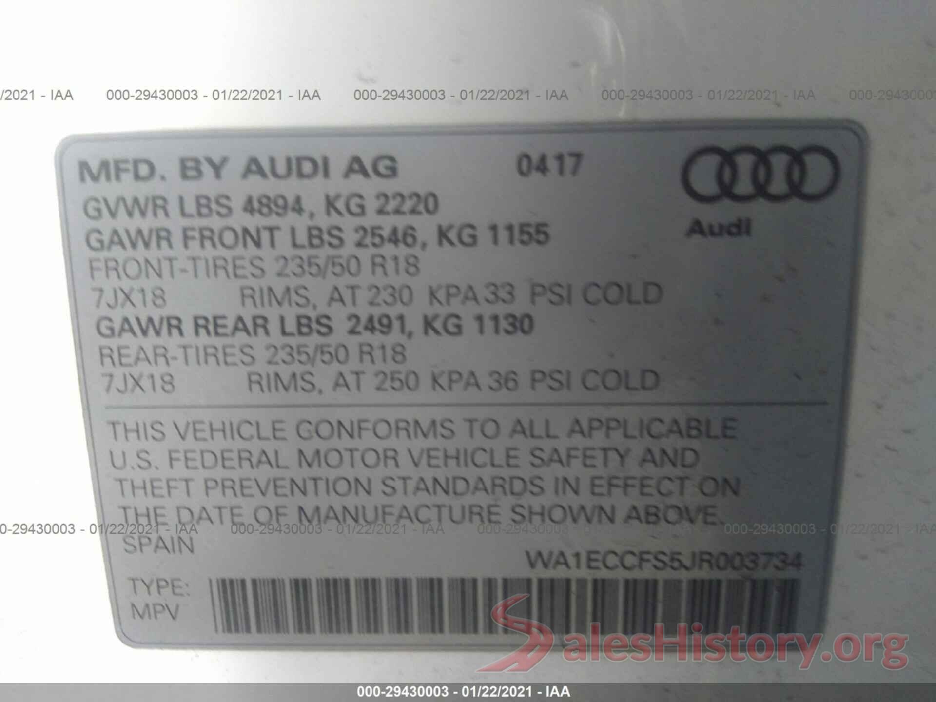 WA1ECCFS5JR003734 2018 AUDI Q3