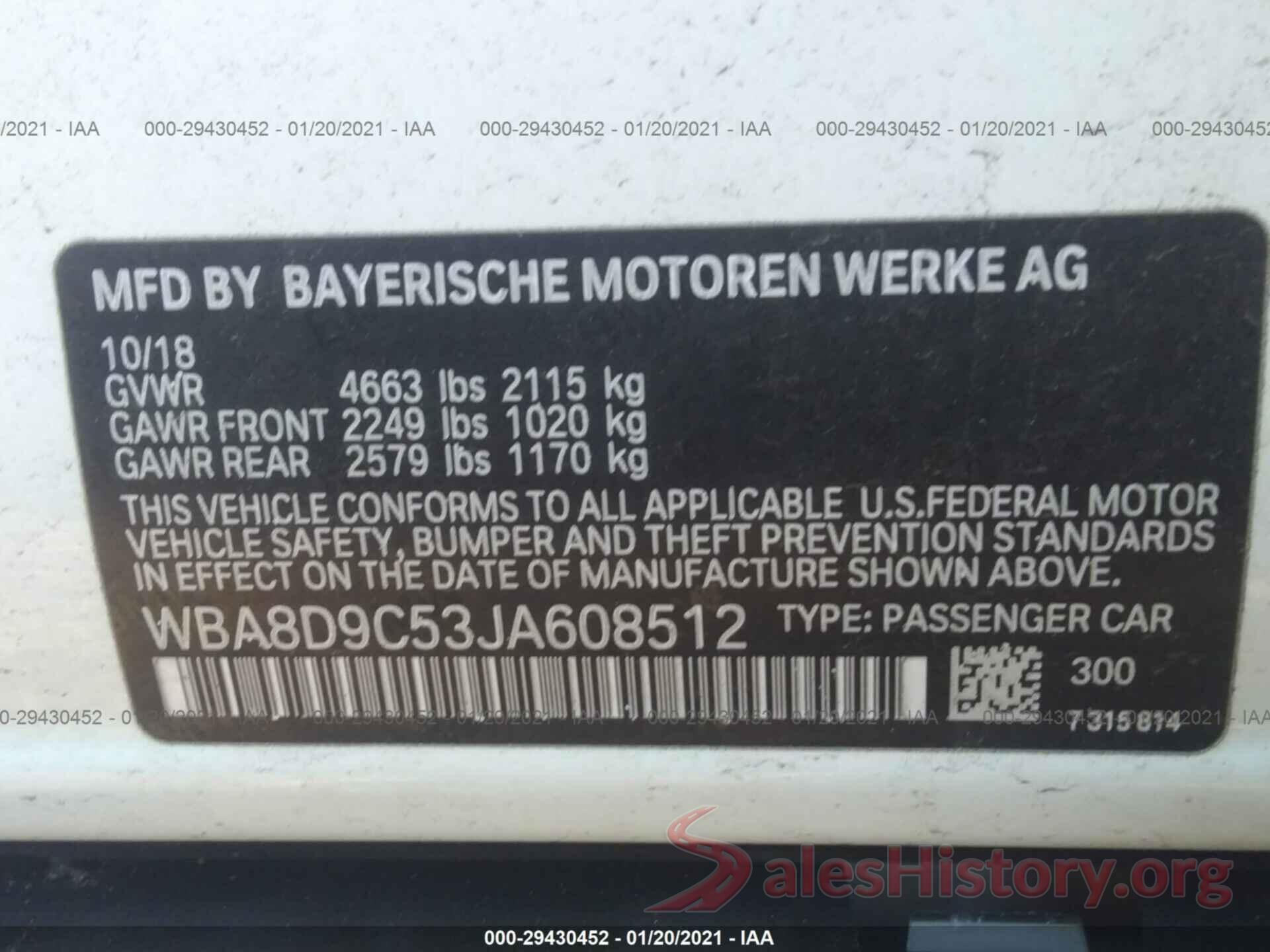 WBA8D9C53JA608512 2018 BMW 3 SERIES