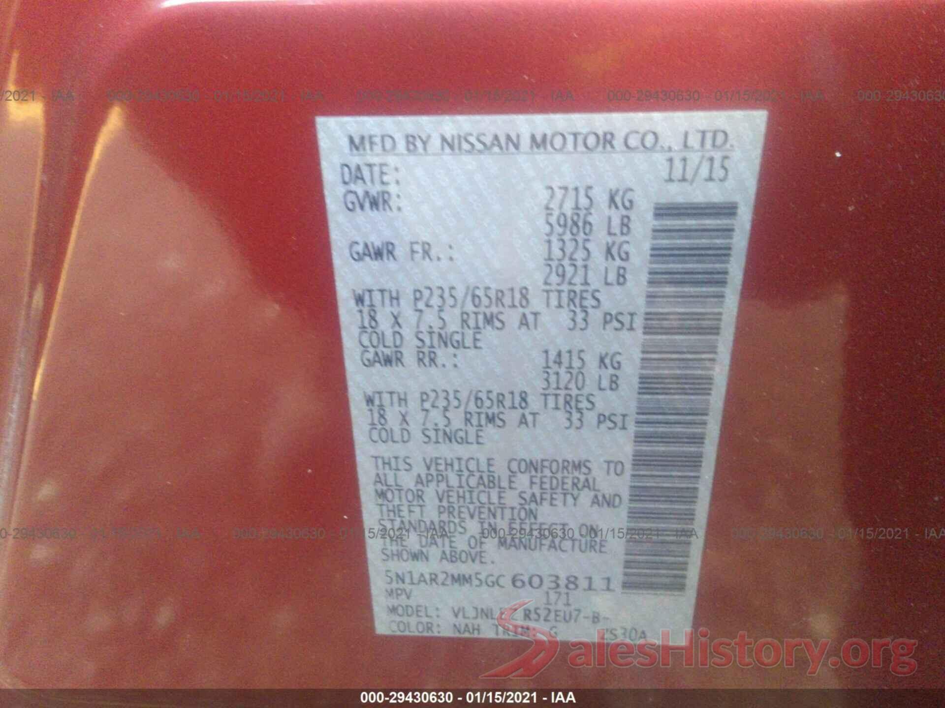 5N1AR2MM5GC603811 2016 NISSAN PATHFINDER