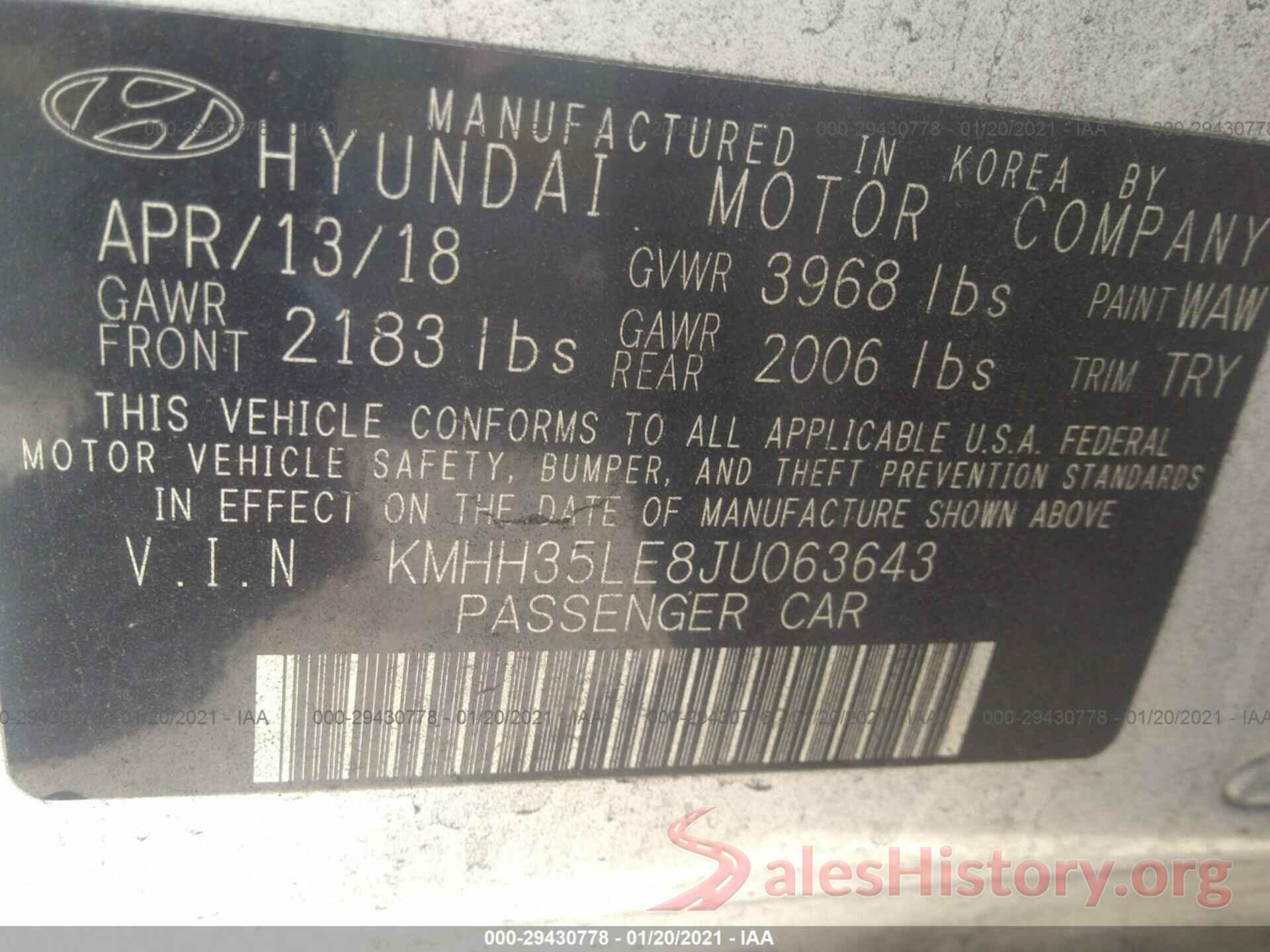 KMHH35LE8JU063643 2018 HYUNDAI ELANTRA GT