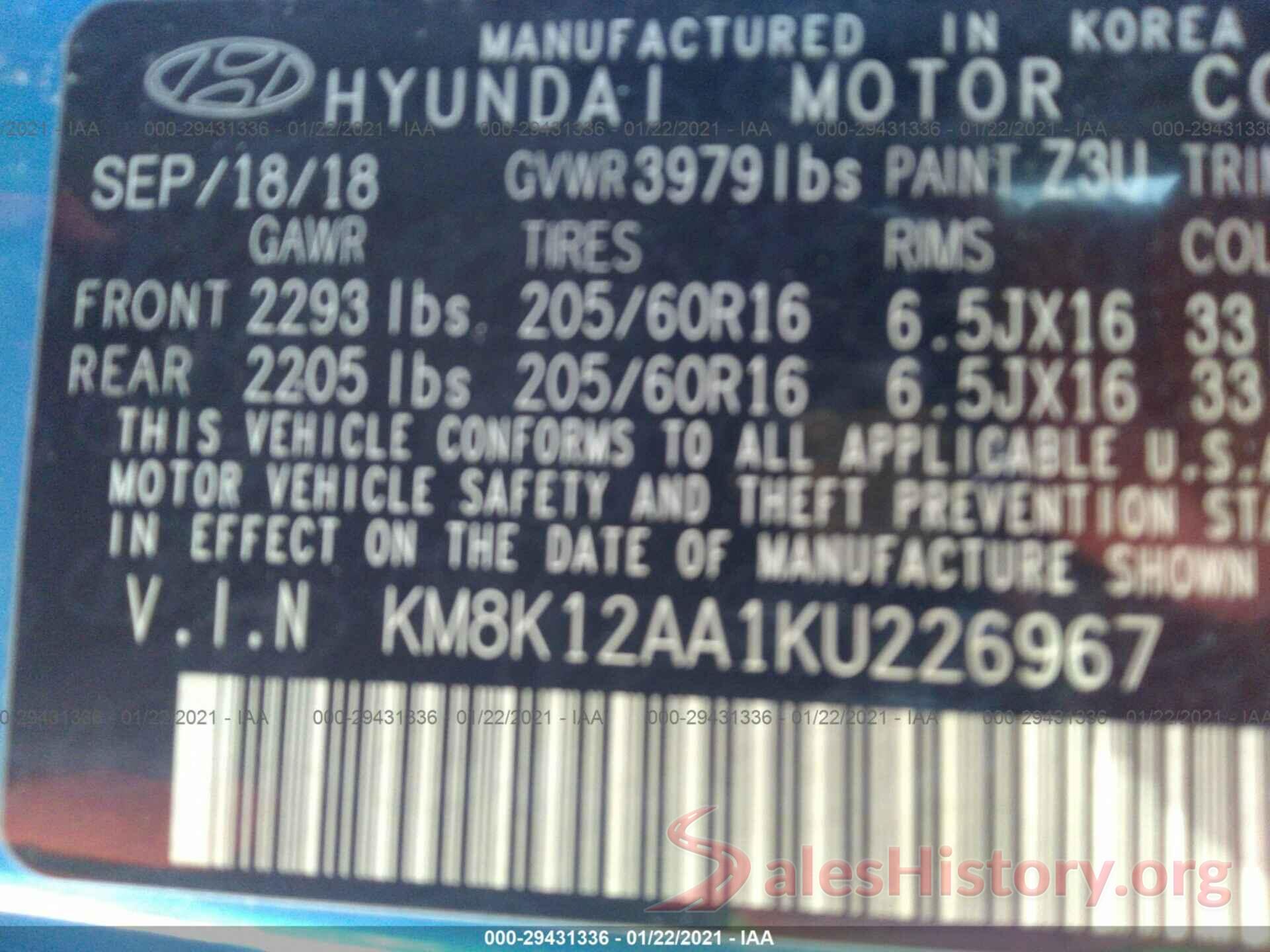 KM8K12AA1KU226967 2019 HYUNDAI KONA