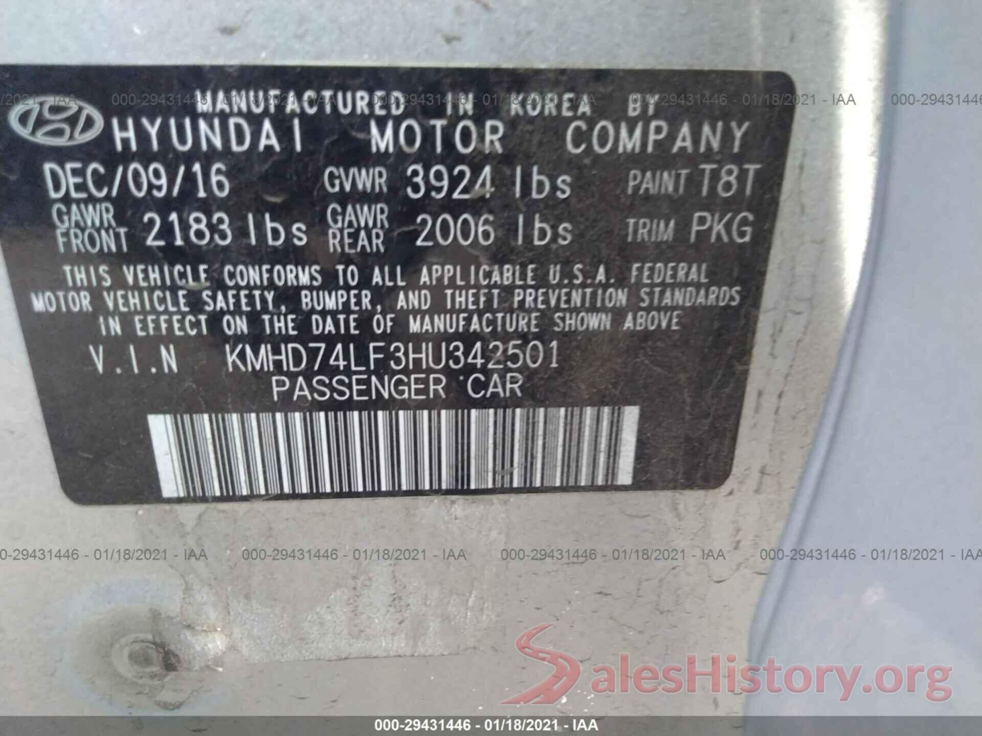 KMHD74LF3HU342501 2017 HYUNDAI ELANTRA