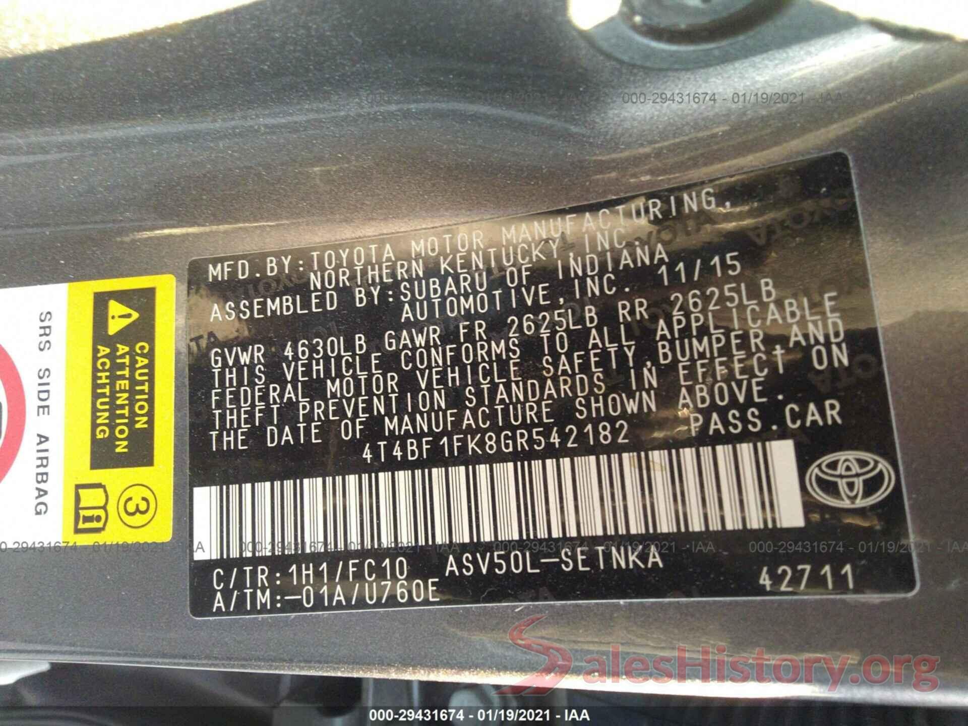 4T4BF1FK8GR542182 2016 TOYOTA CAMRY