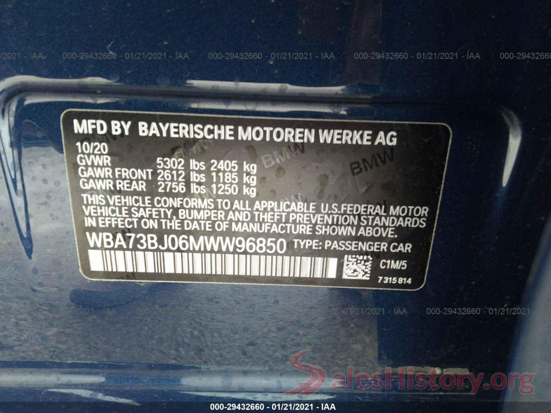 WBA73BJ06MWW96850 2021 BMW 5 SERIES