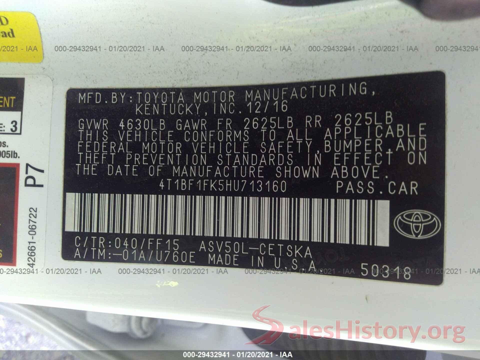 4T1BF1FK5HU713160 2017 TOYOTA CAMRY