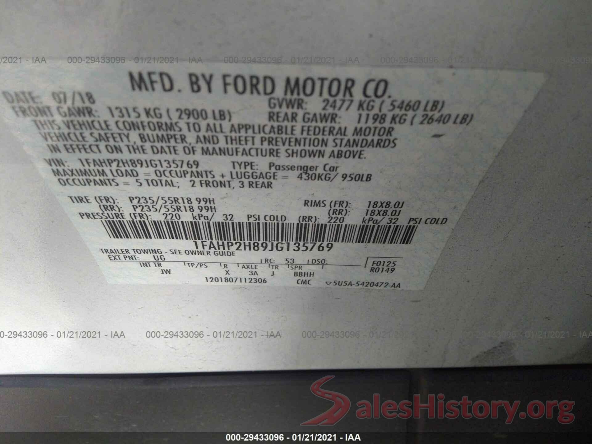 1FAHP2H89JG135769 2018 FORD TAURUS