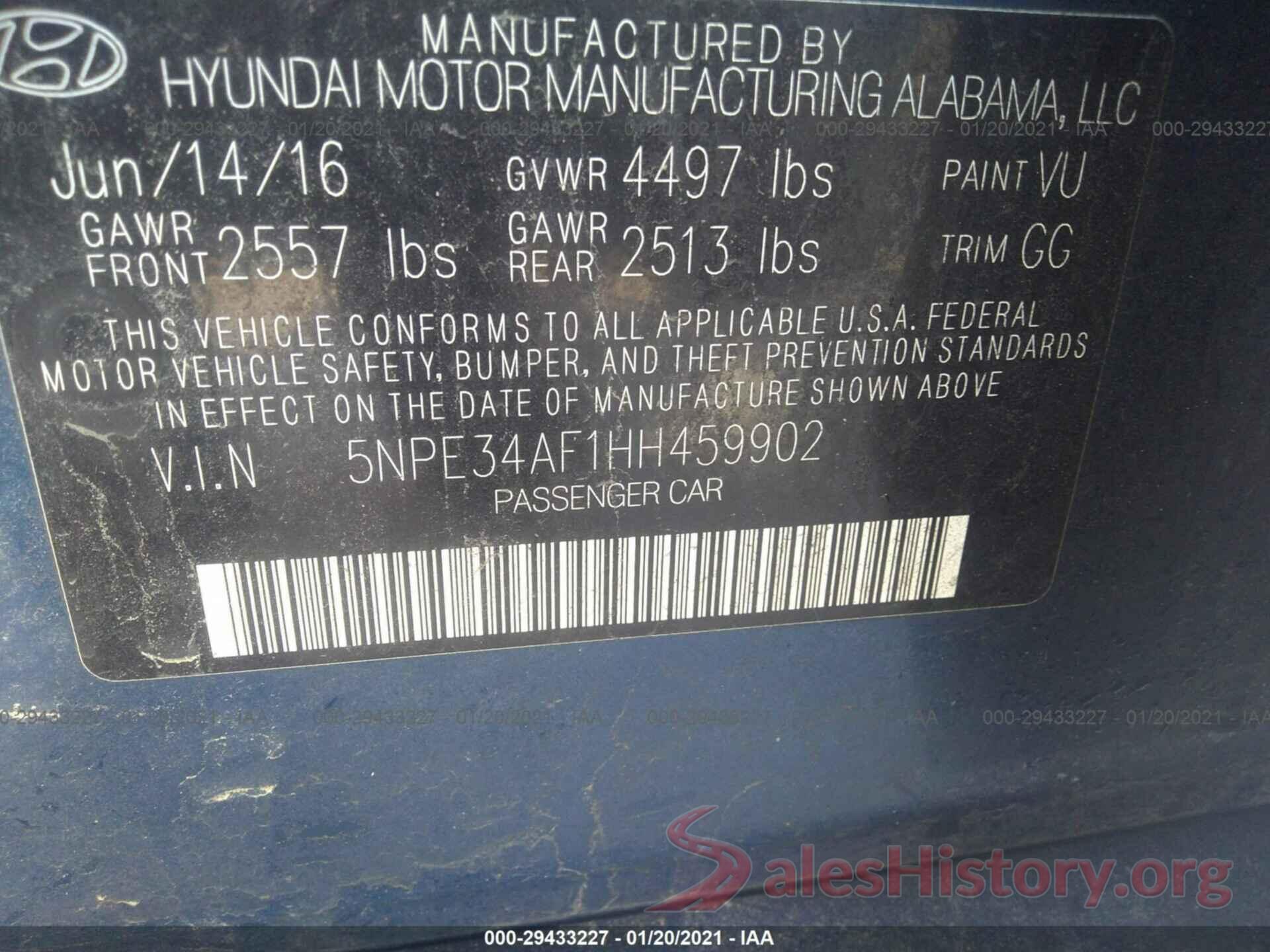 5NPE34AF1HH459902 2017 HYUNDAI SONATA