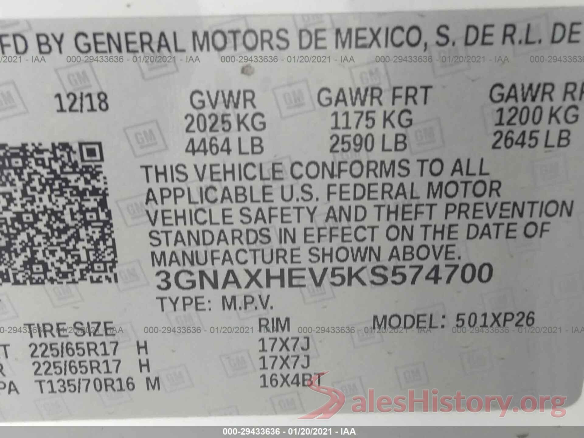 3GNAXHEV5KS574700 2019 CHEVROLET EQUINOX