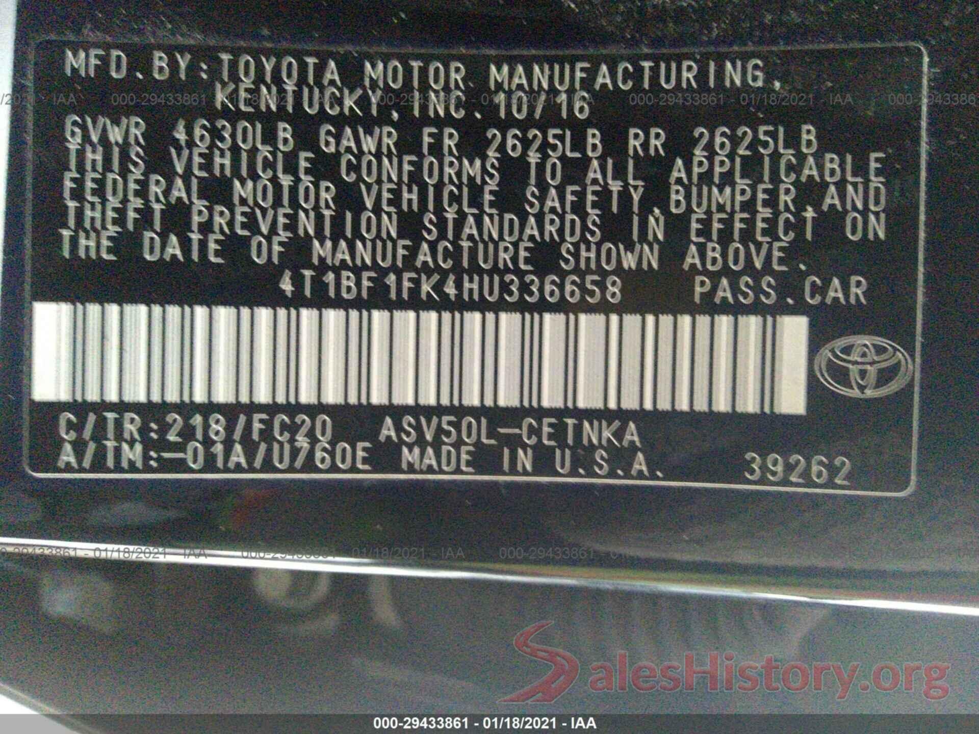 4T1BF1FK4HU336658 2017 TOYOTA CAMRY