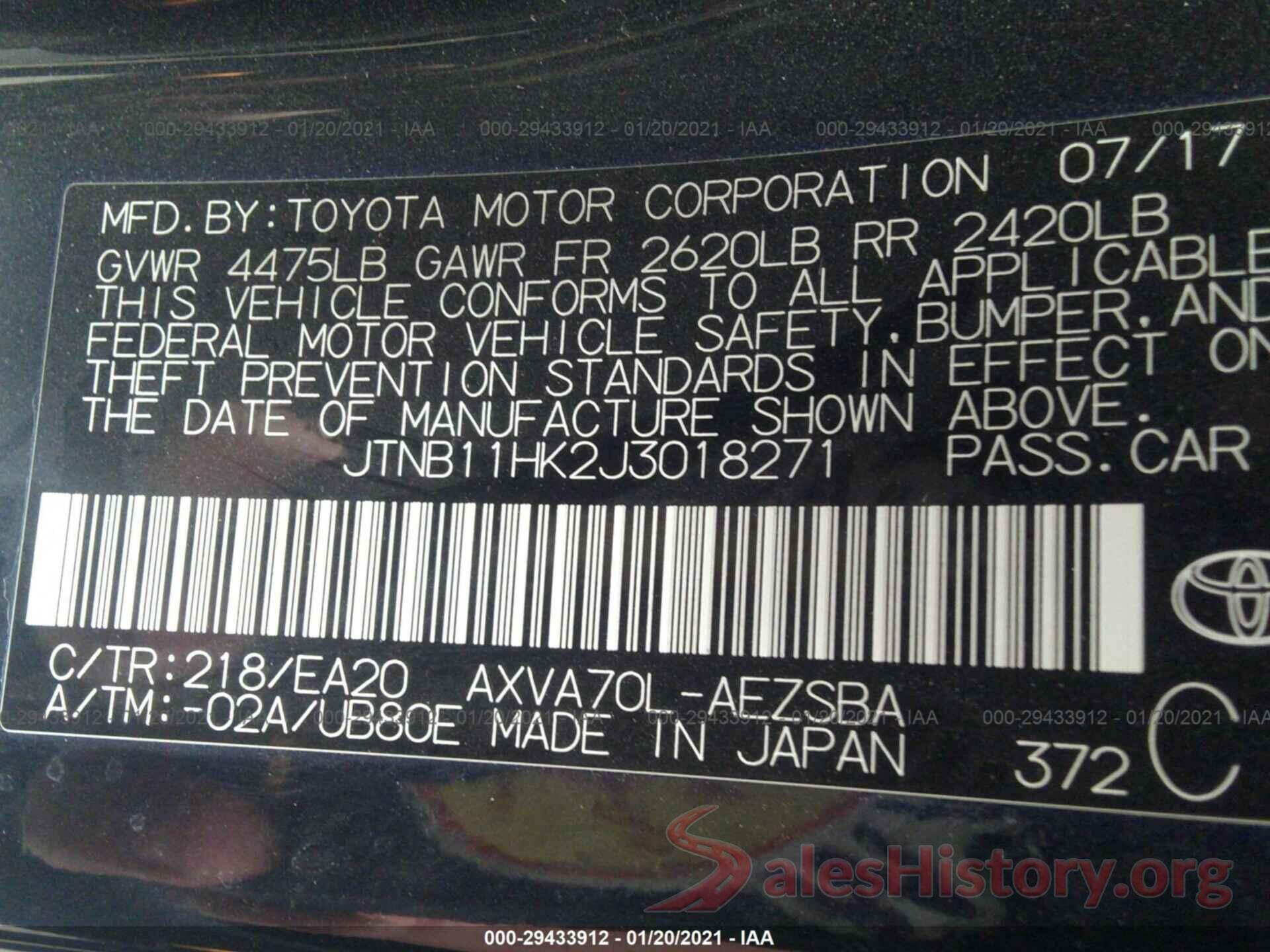 JTNB11HK2J3018271 2018 TOYOTA CAMRY