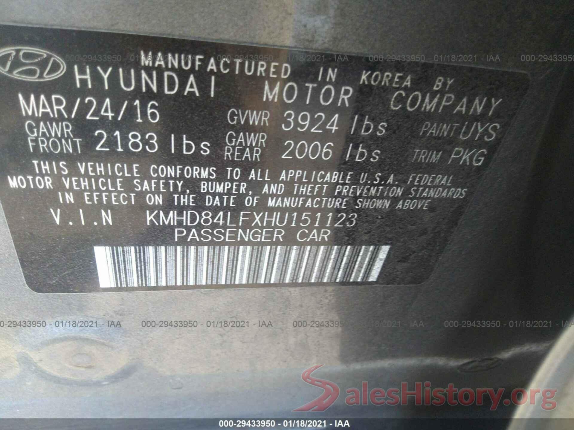 KMHD84LFXHU151123 2017 HYUNDAI ELANTRA