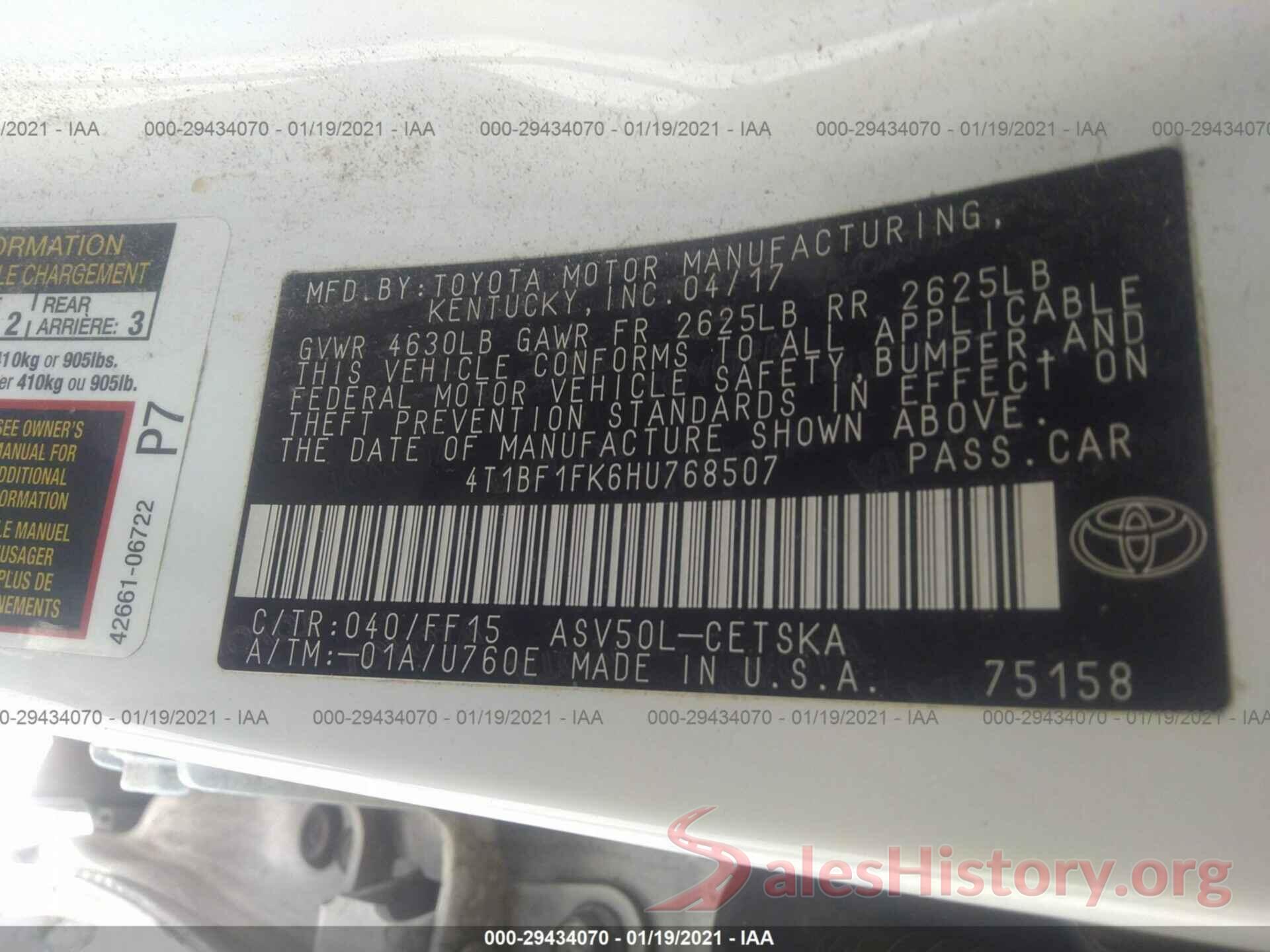 4T1BF1FK6HU768507 2017 TOYOTA CAMRY