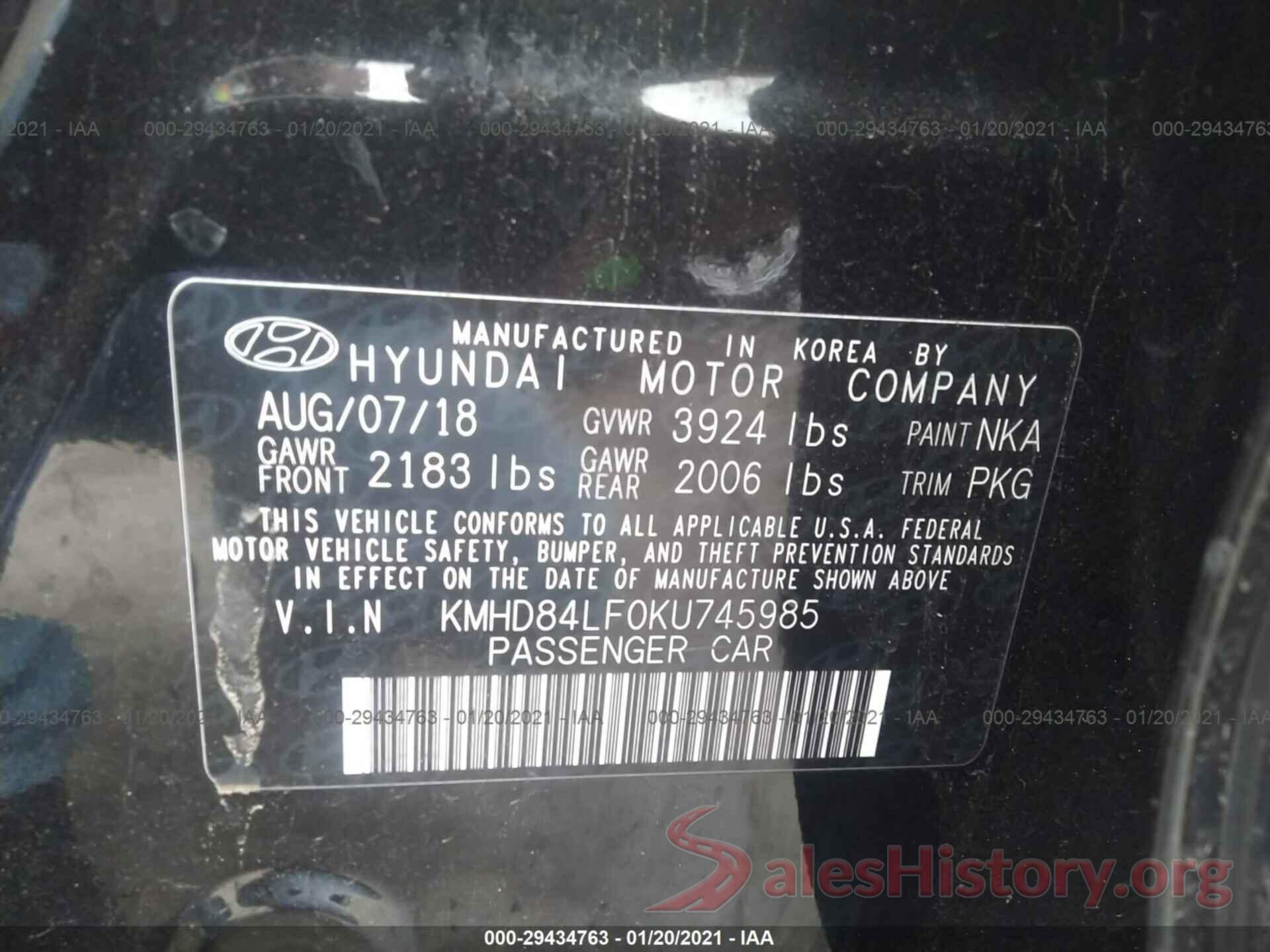 KMHD84LF0KU745985 2019 HYUNDAI ELANTRA