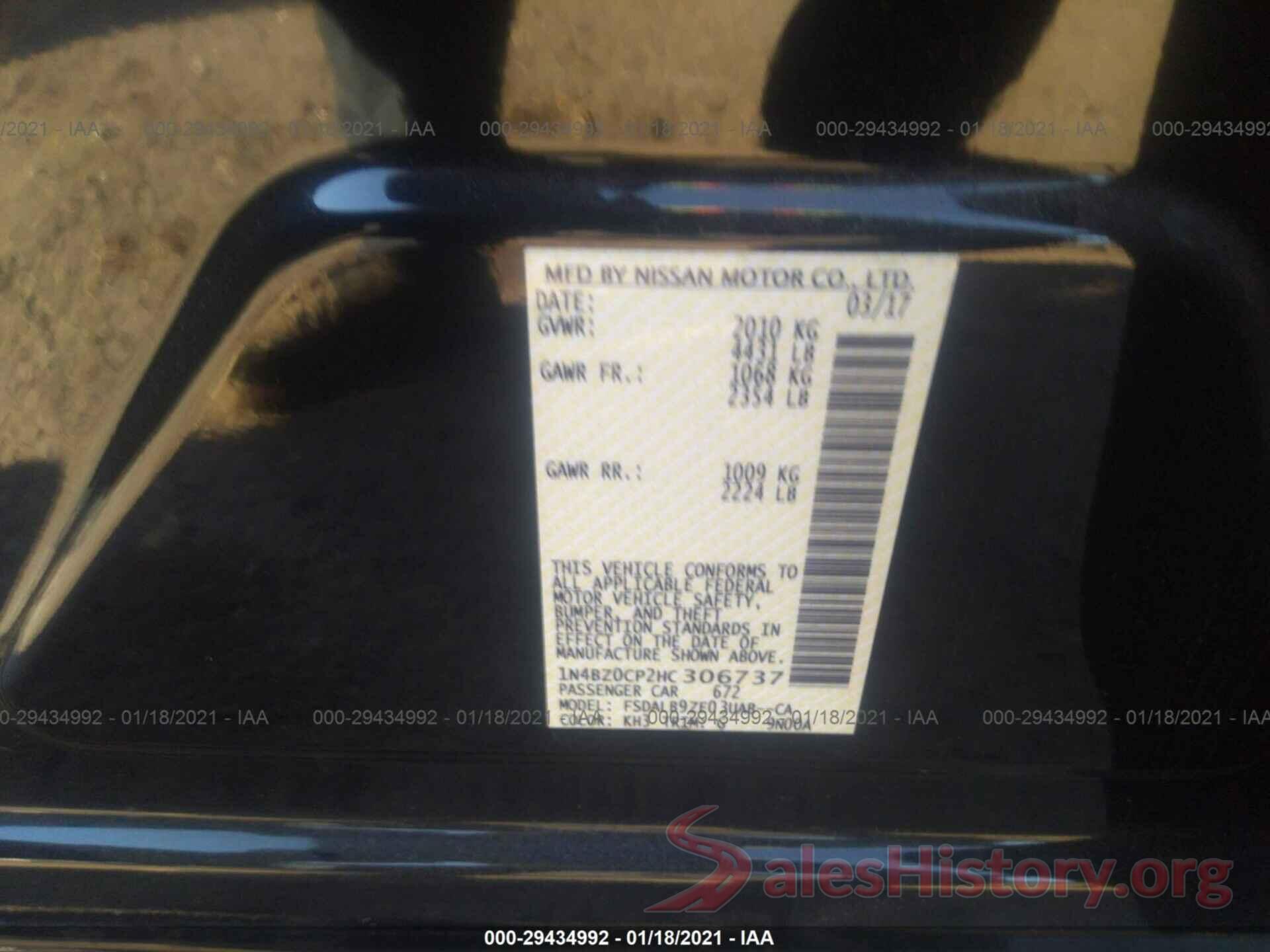 1N4BZ0CP2HC306737 2017 NISSAN LEAF