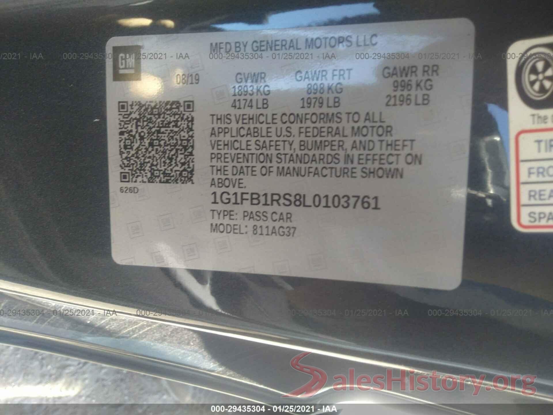 1G1FB1RS8L0103761 2020 CHEVROLET CAMARO