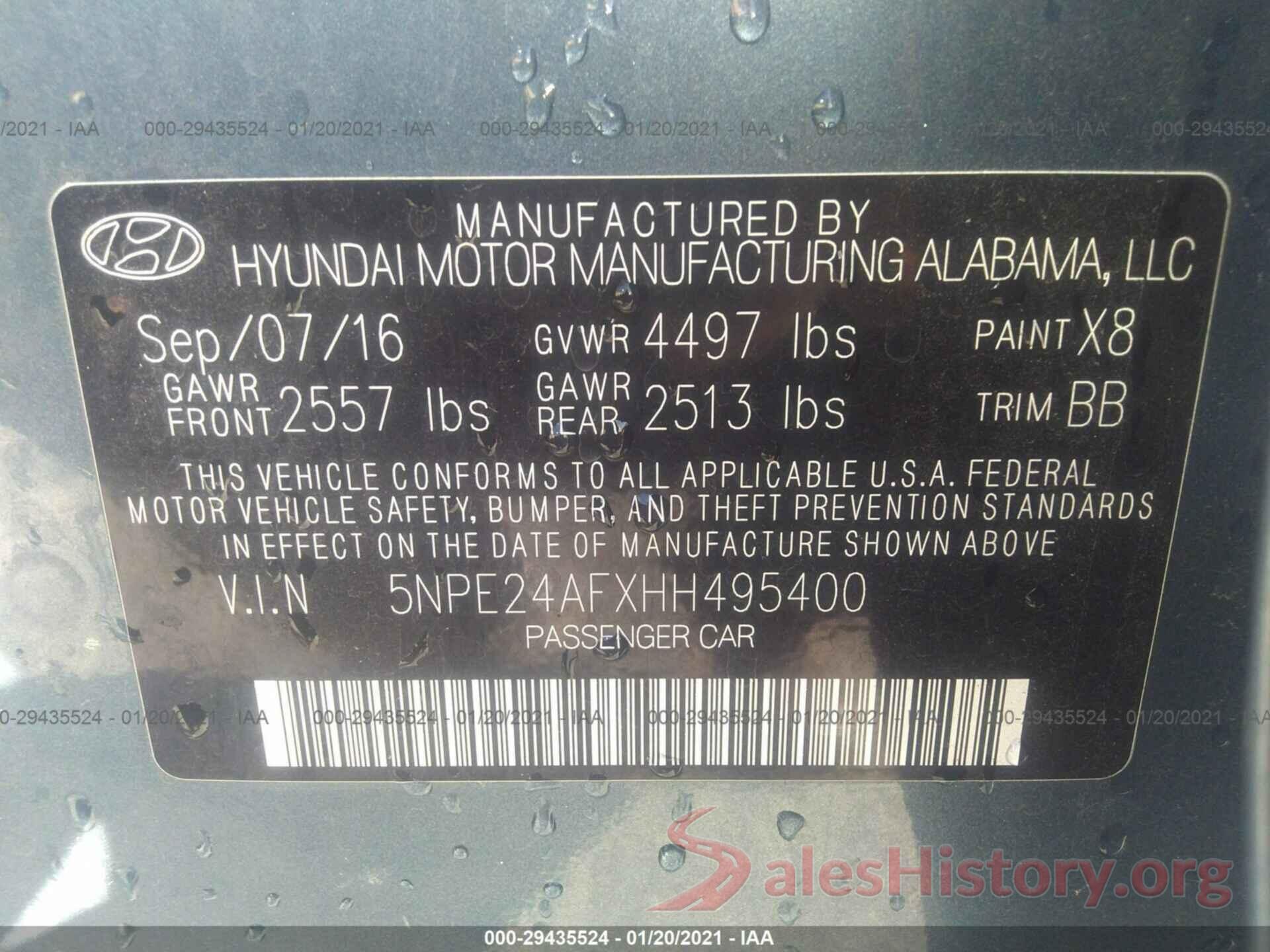 5NPE24AFXHH495400 2017 HYUNDAI SONATA