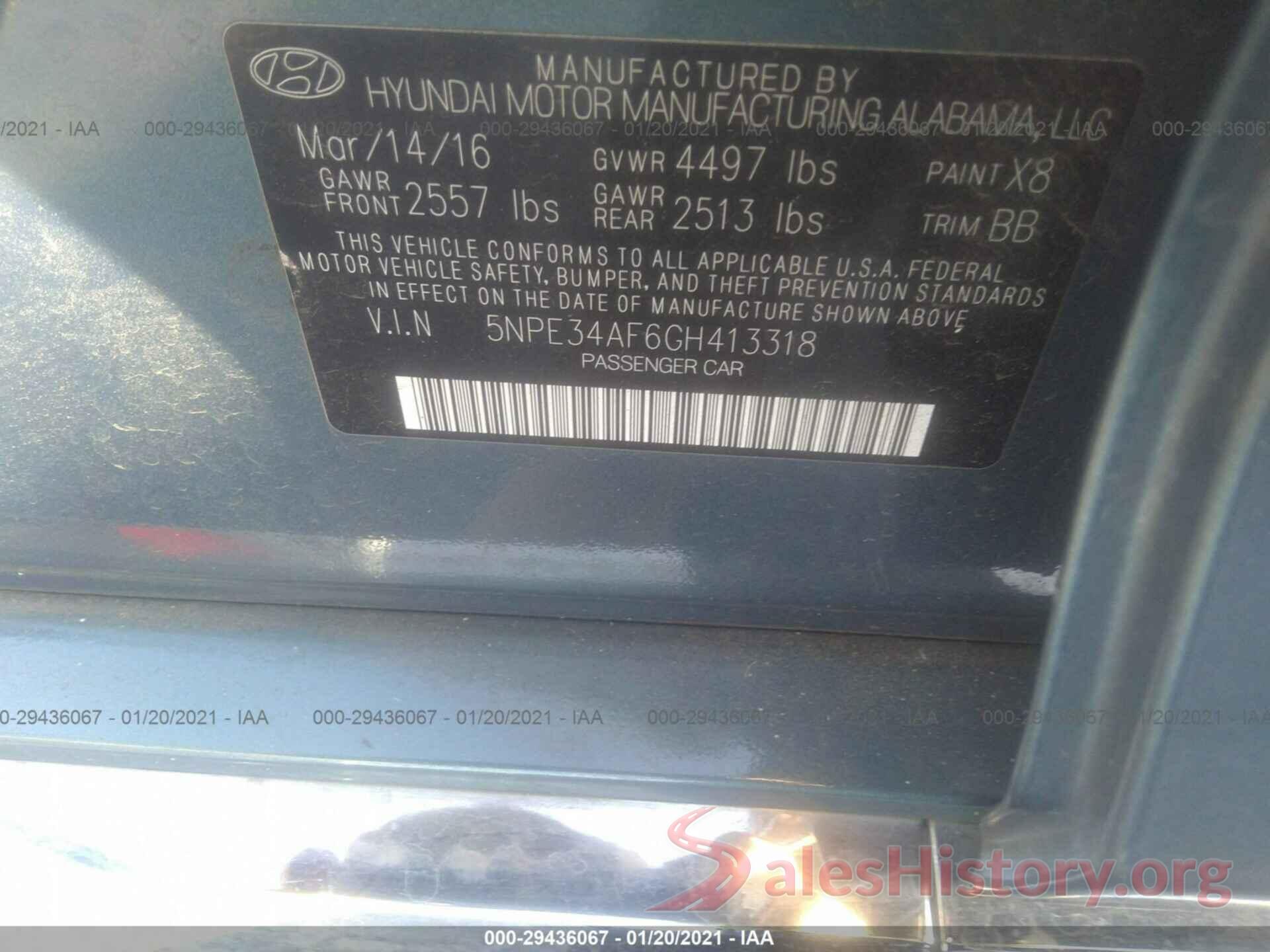 5NPE34AF6GH413318 2016 HYUNDAI SONATA