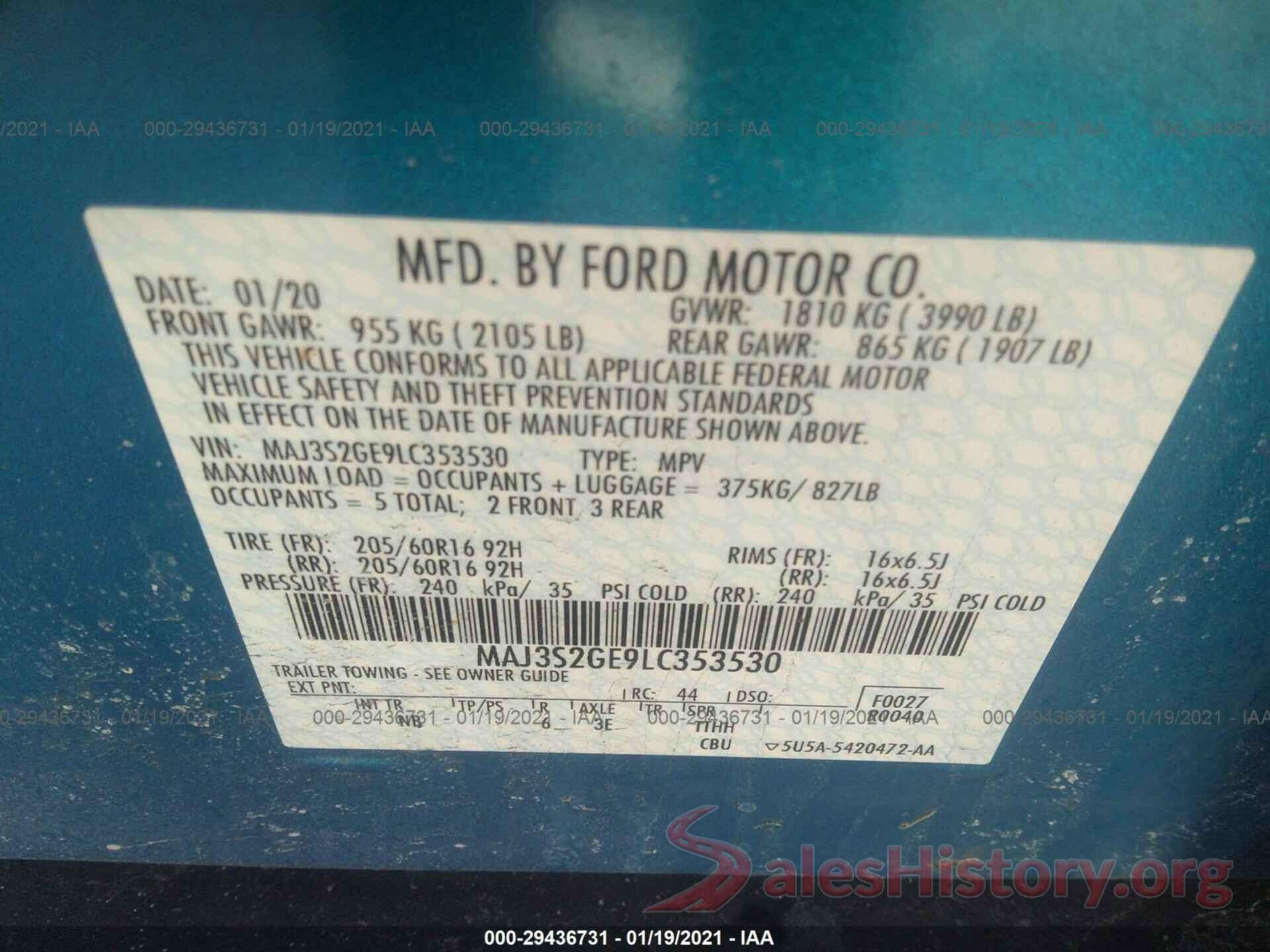 MAJ3S2GE9LC353530 2020 FORD ECOSPORT