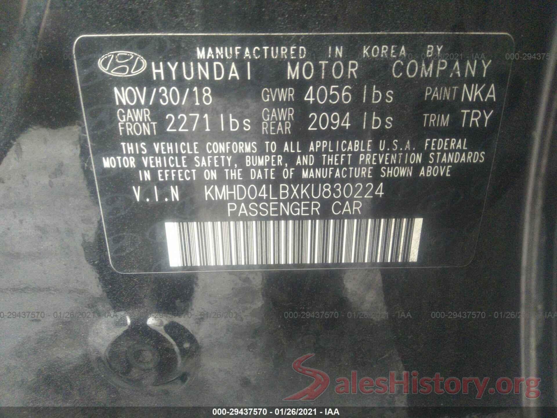 KMHD04LBXKU830224 2019 HYUNDAI ELANTRA