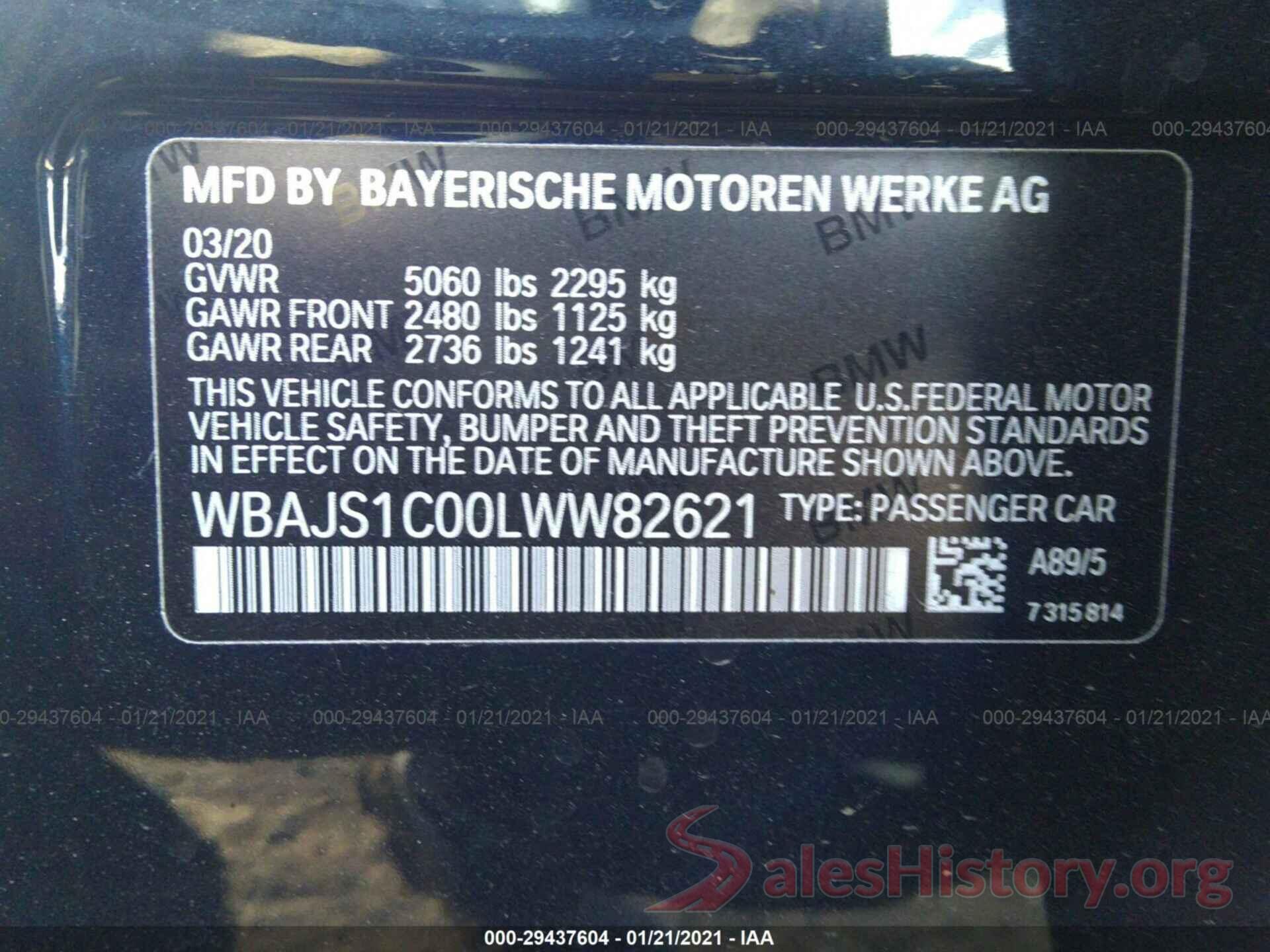 WBAJS1C00LWW82621 2020 BMW 5 SERIES