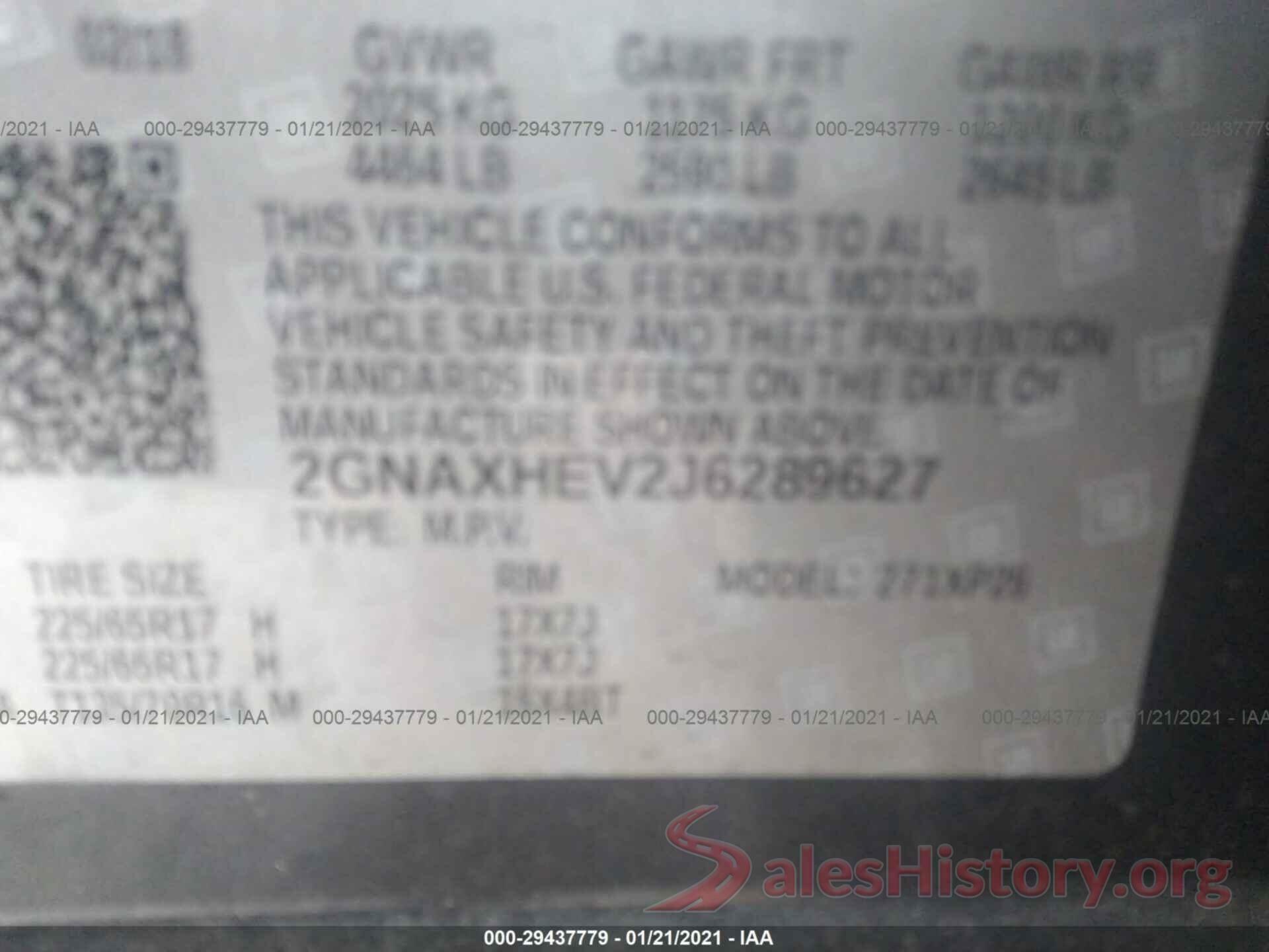 2GNAXHEV2J6289627 2018 CHEVROLET EQUINOX