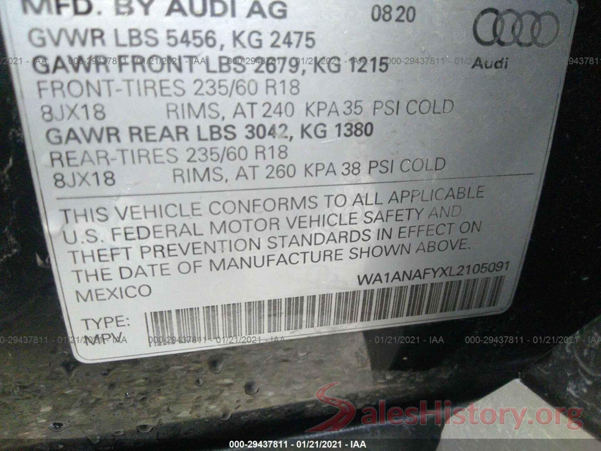 WA1ANAFYXL2105091 2020 AUDI Q5