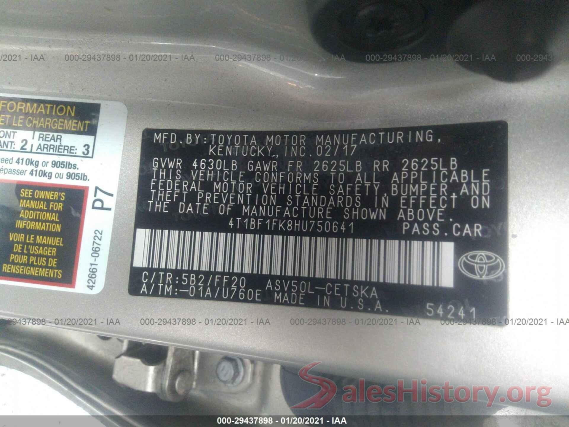 4T1BF1FK8HU750641 2017 TOYOTA CAMRY