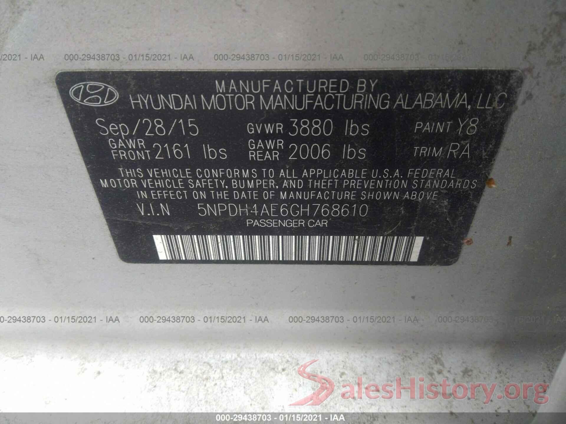 5NPDH4AE6GH768610 2016 HYUNDAI ELANTRA