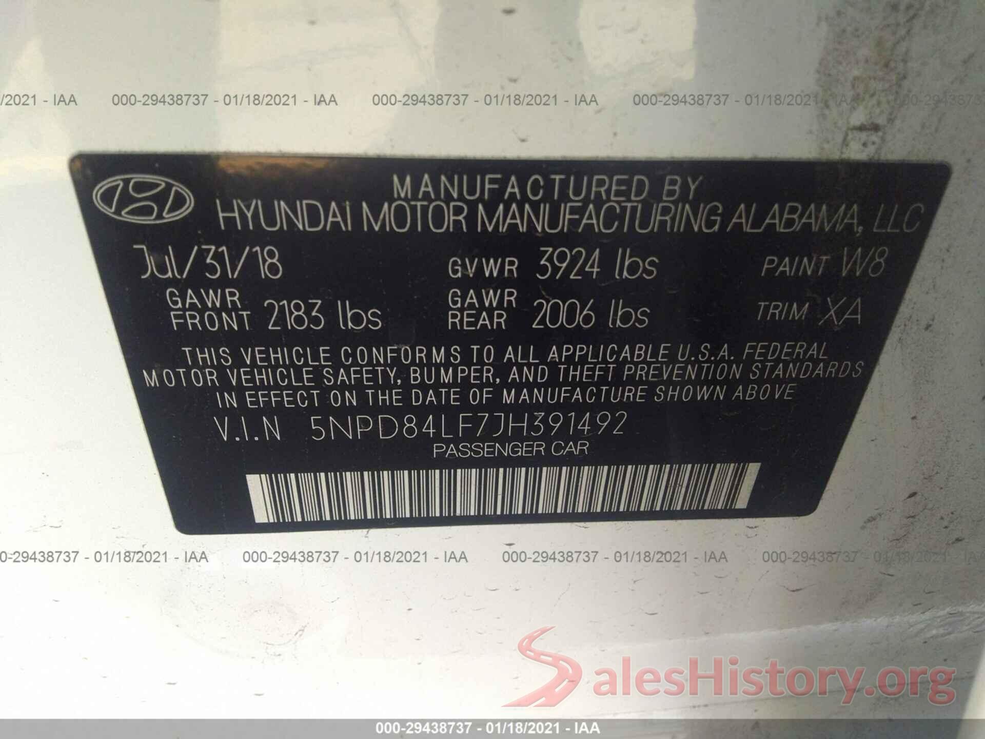 5NPD84LF7JH391492 2018 HYUNDAI ELANTRA