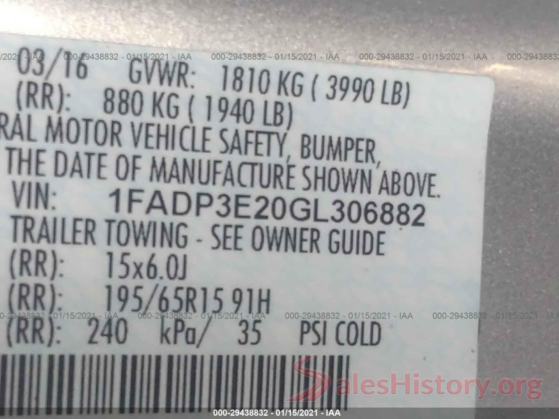 1FADP3E20GL306882 2016 FORD FOCUS