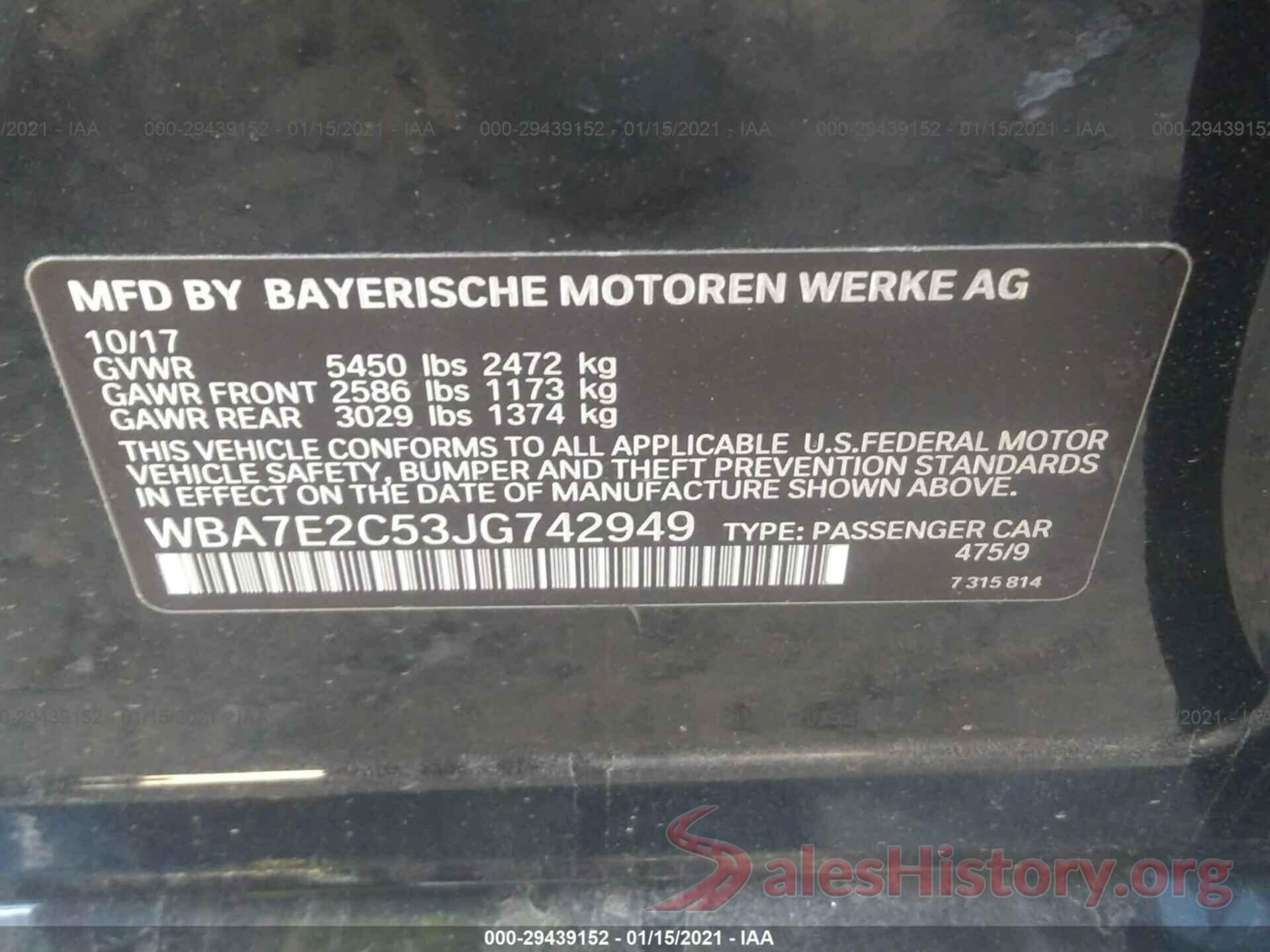 WBA7E2C53JG742949 2018 BMW 7 SERIES