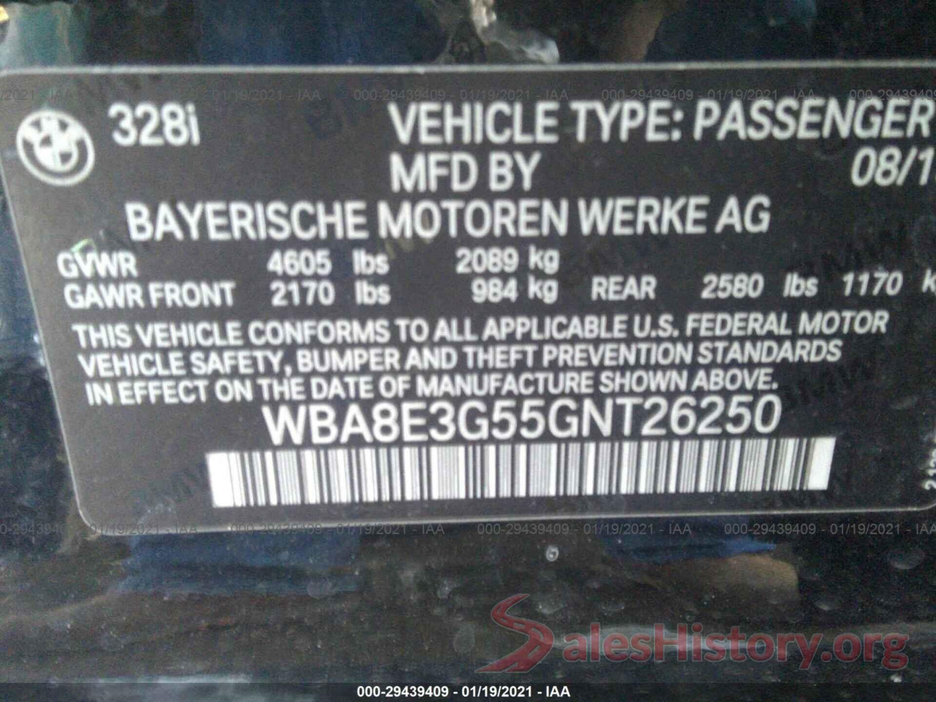 WBA8E3G55GNT26250 2016 BMW 3 SERIES