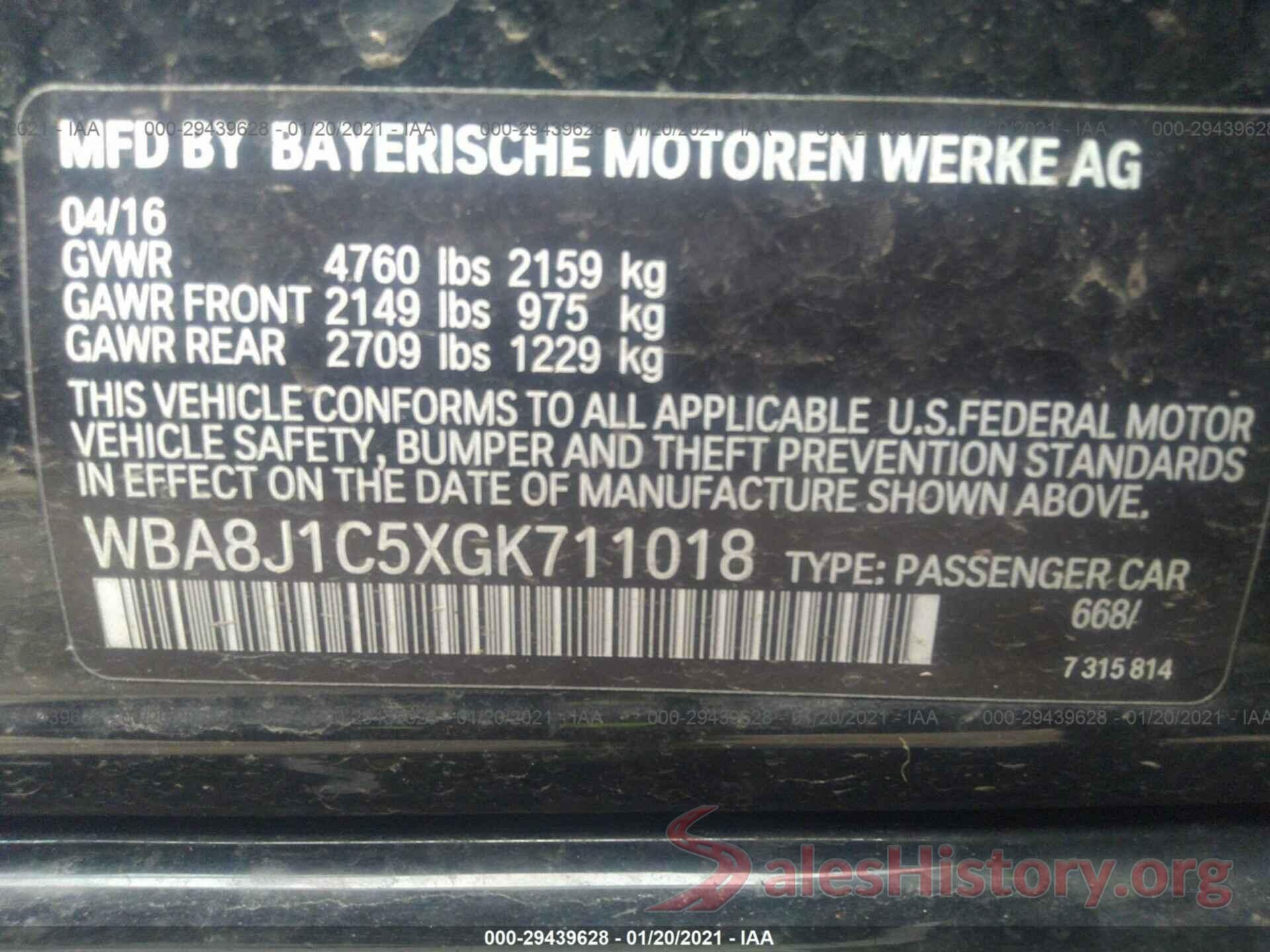 WBA8J1C5XGK711018 2016 BMW 3 SERIES