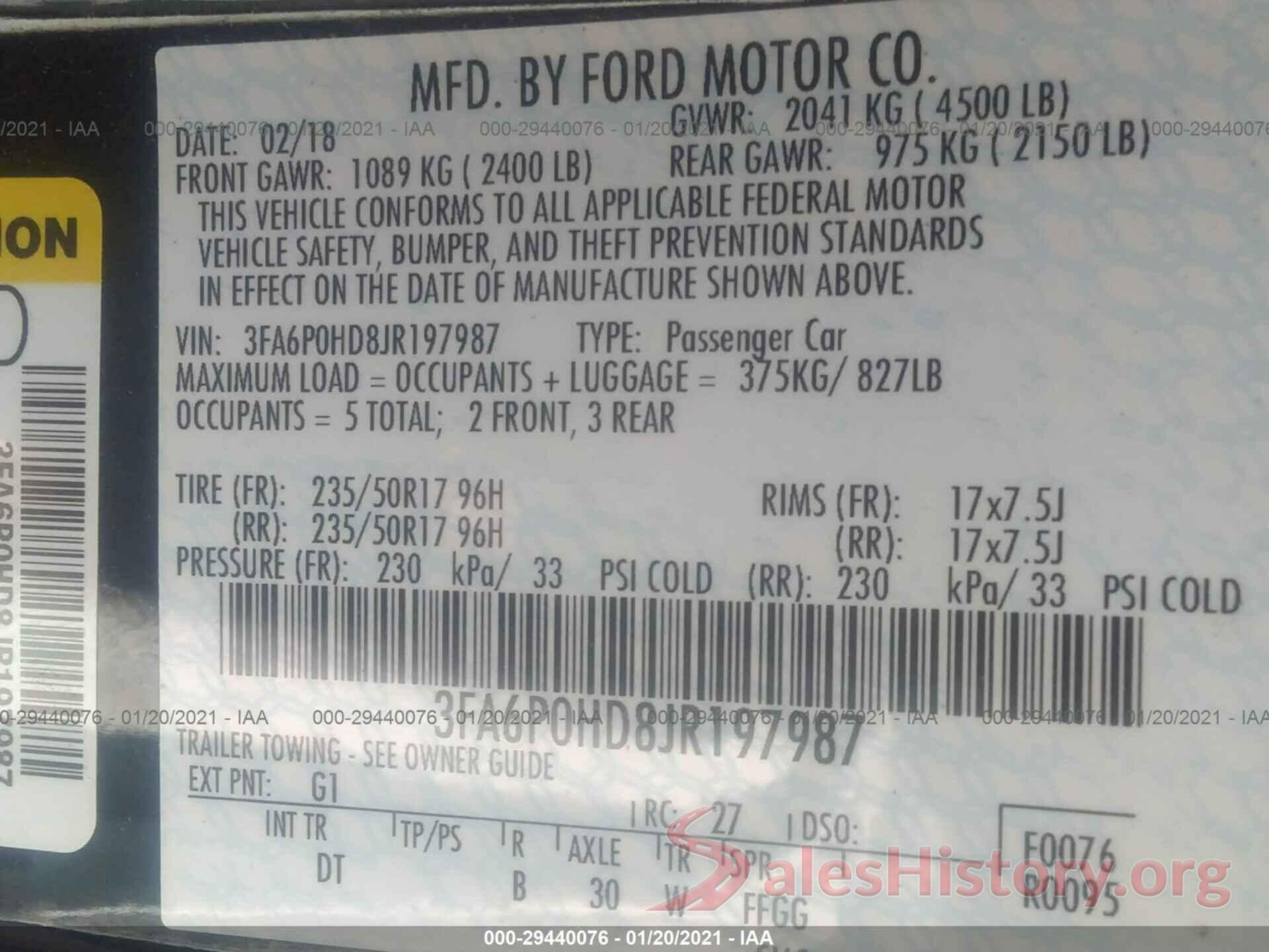 3FA6P0HD8JR197987 2018 FORD FUSION