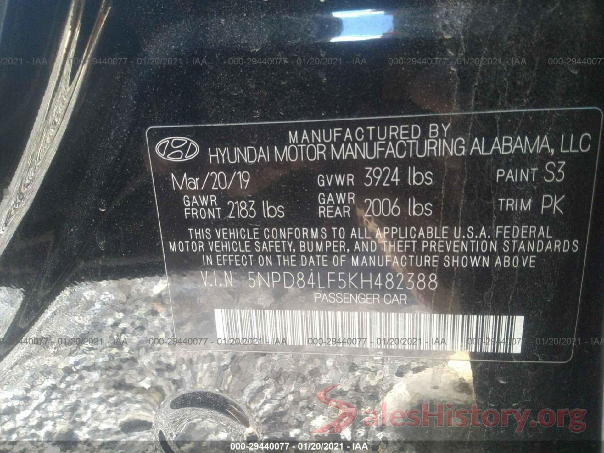 5NPD84LF5KH482388 2019 HYUNDAI ELANTRA