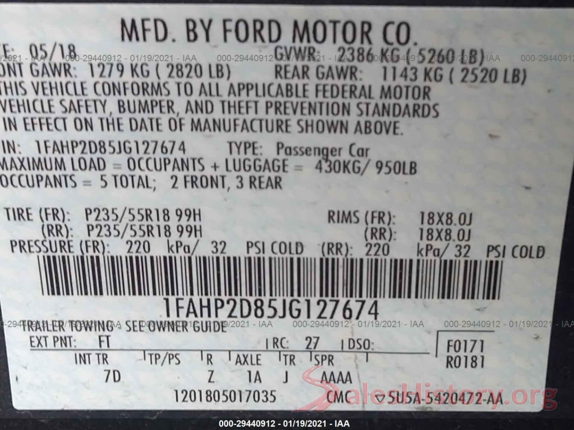 1FAHP2D85JG127674 2018 FORD TAURUS