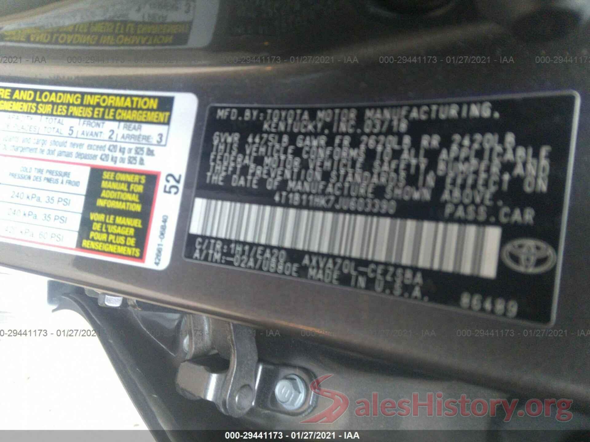 4T1B11HK7JU603390 2018 TOYOTA CAMRY