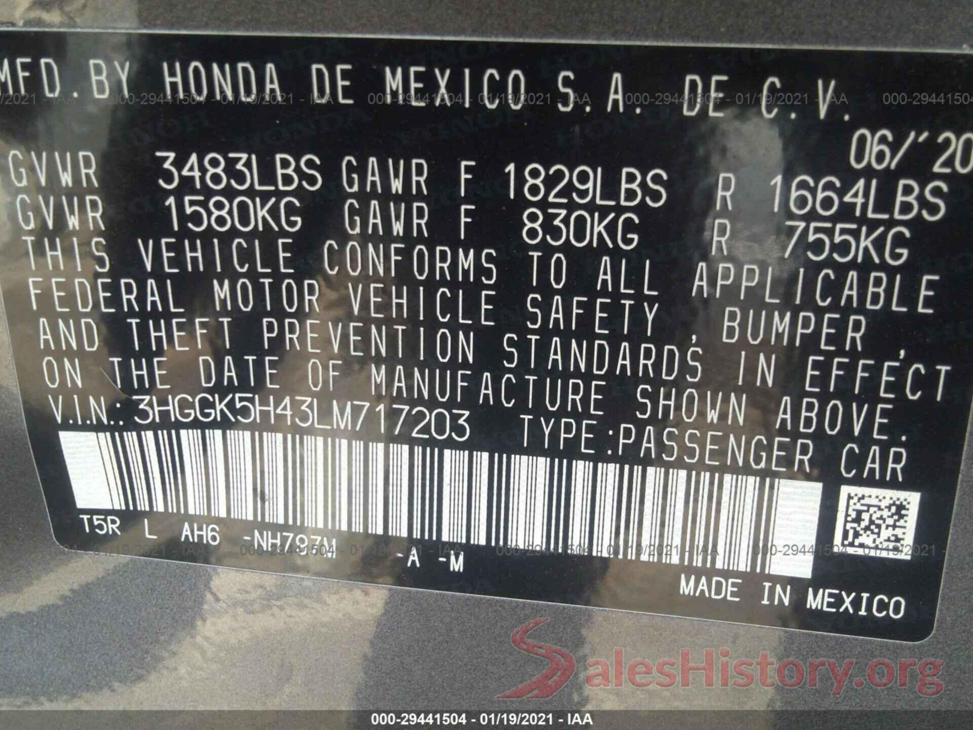 3HGGK5H43LM717203 2020 HONDA FIT